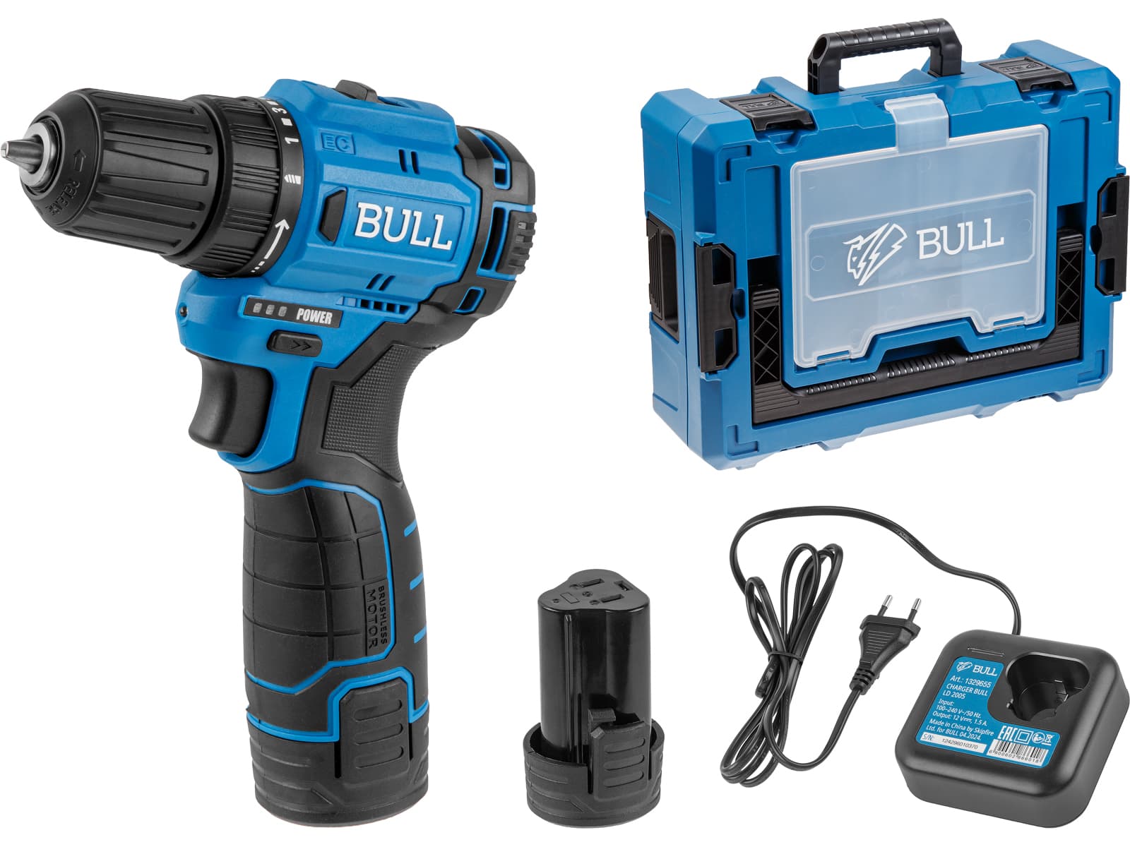 Аккум. дрель-шуруповерт BULL SR 1203 Xcase БЕСЩЕТ., 12 В, 37 Н*м, 2*2 А*ч акб, БЗП 10 мм