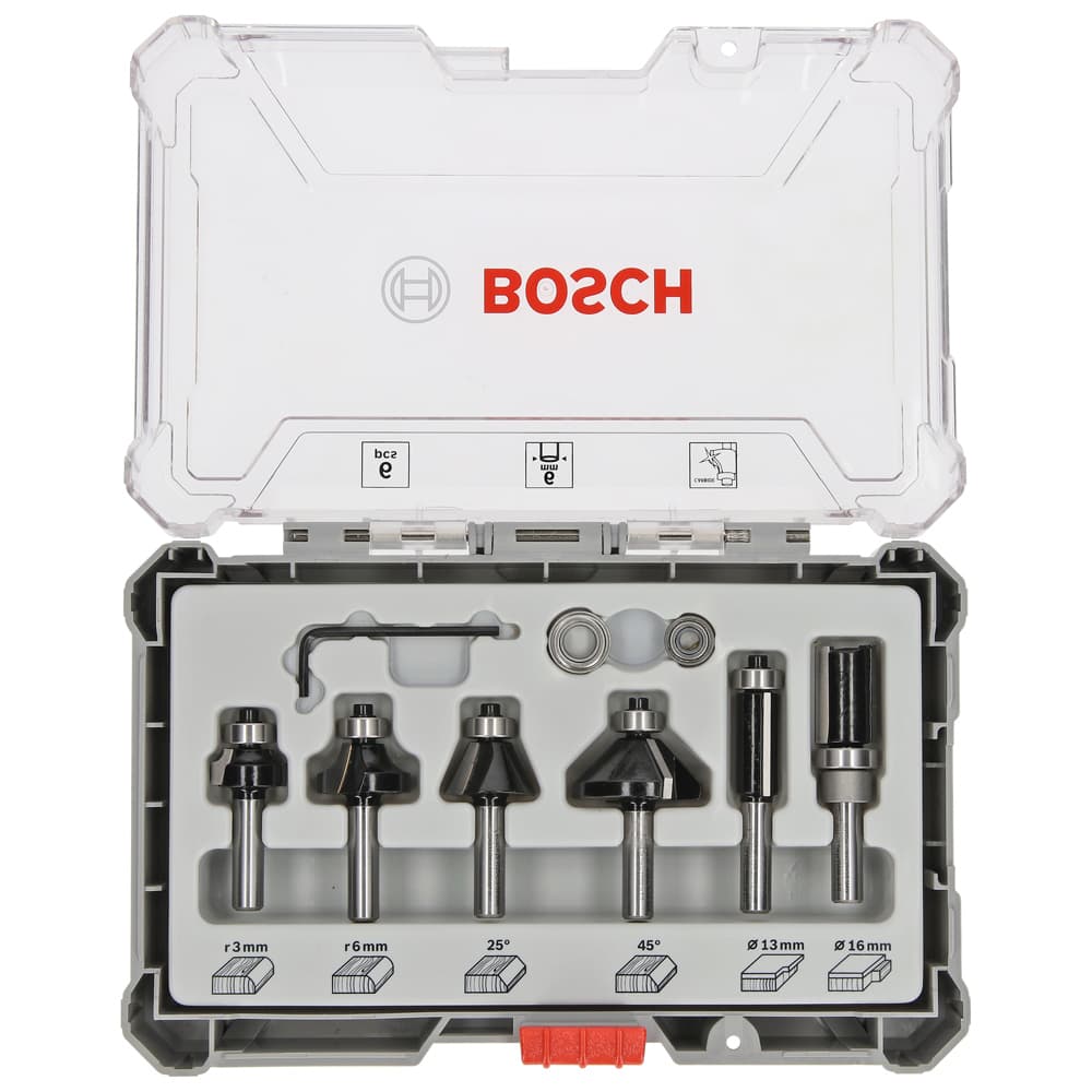 Набор кромочных фрез по дереву хв 6 мм (6 шт) BOSCH (2607017468), фото 2