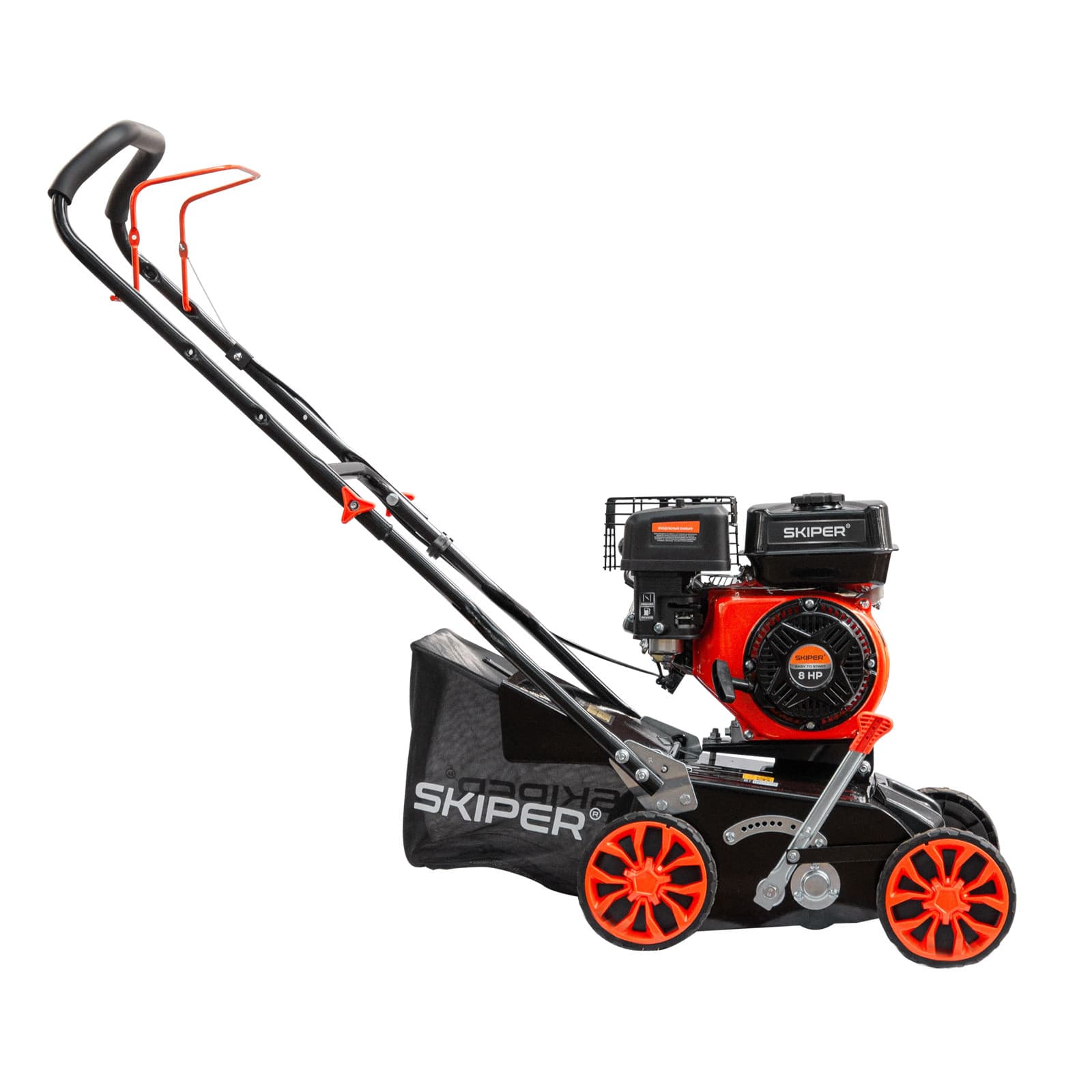 Аэратор-скарификатор Skiper AS400 (шир 40 см, 8 лс, 8 уров.обработки, ручн.привод, травосб.45 см), фото 4