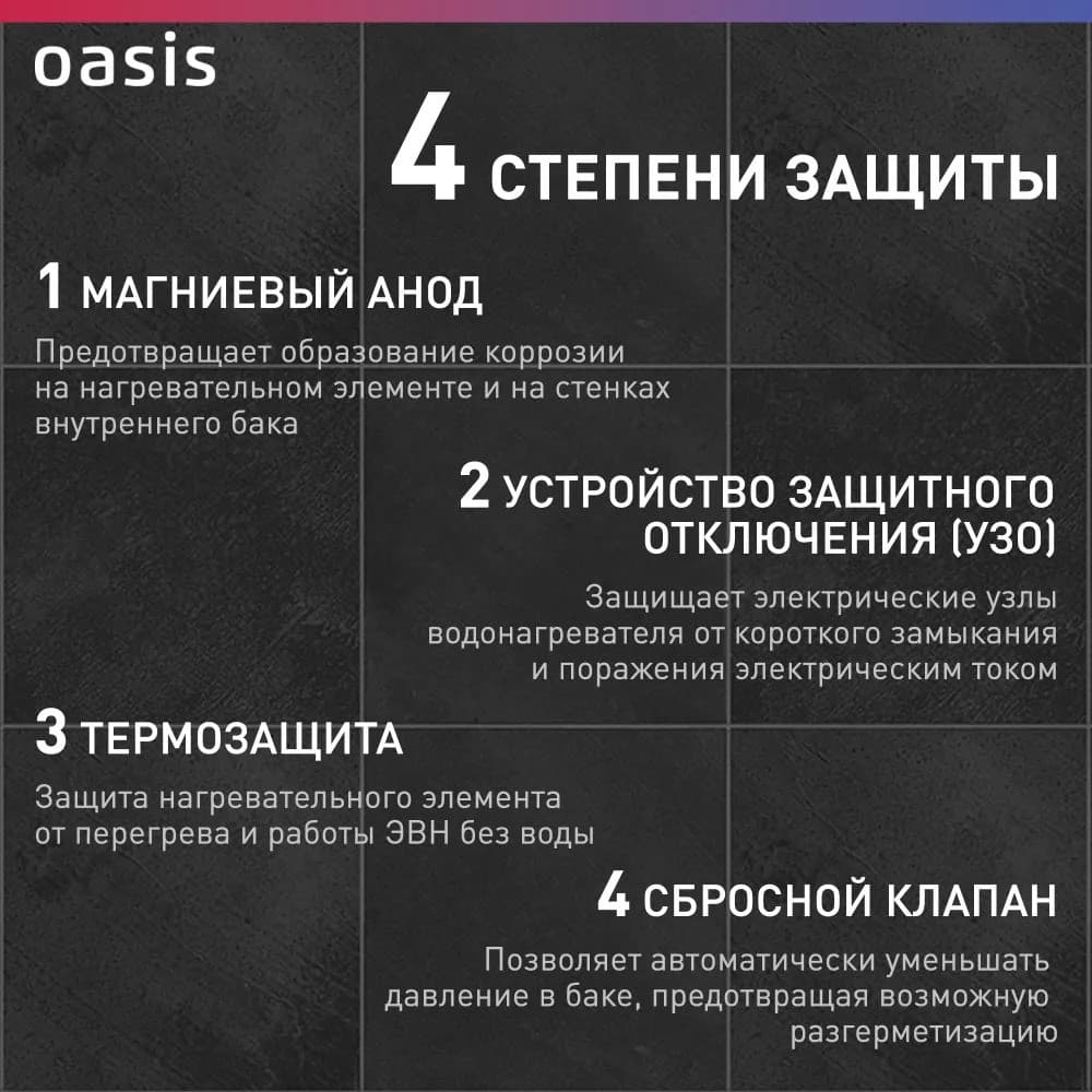 Водонагреватель накопит. Oasis VL-30L (1500Вт, 30л, УЗО, медный ТЭН, до 48ч, предохр. клапан, эмаль), фото 2