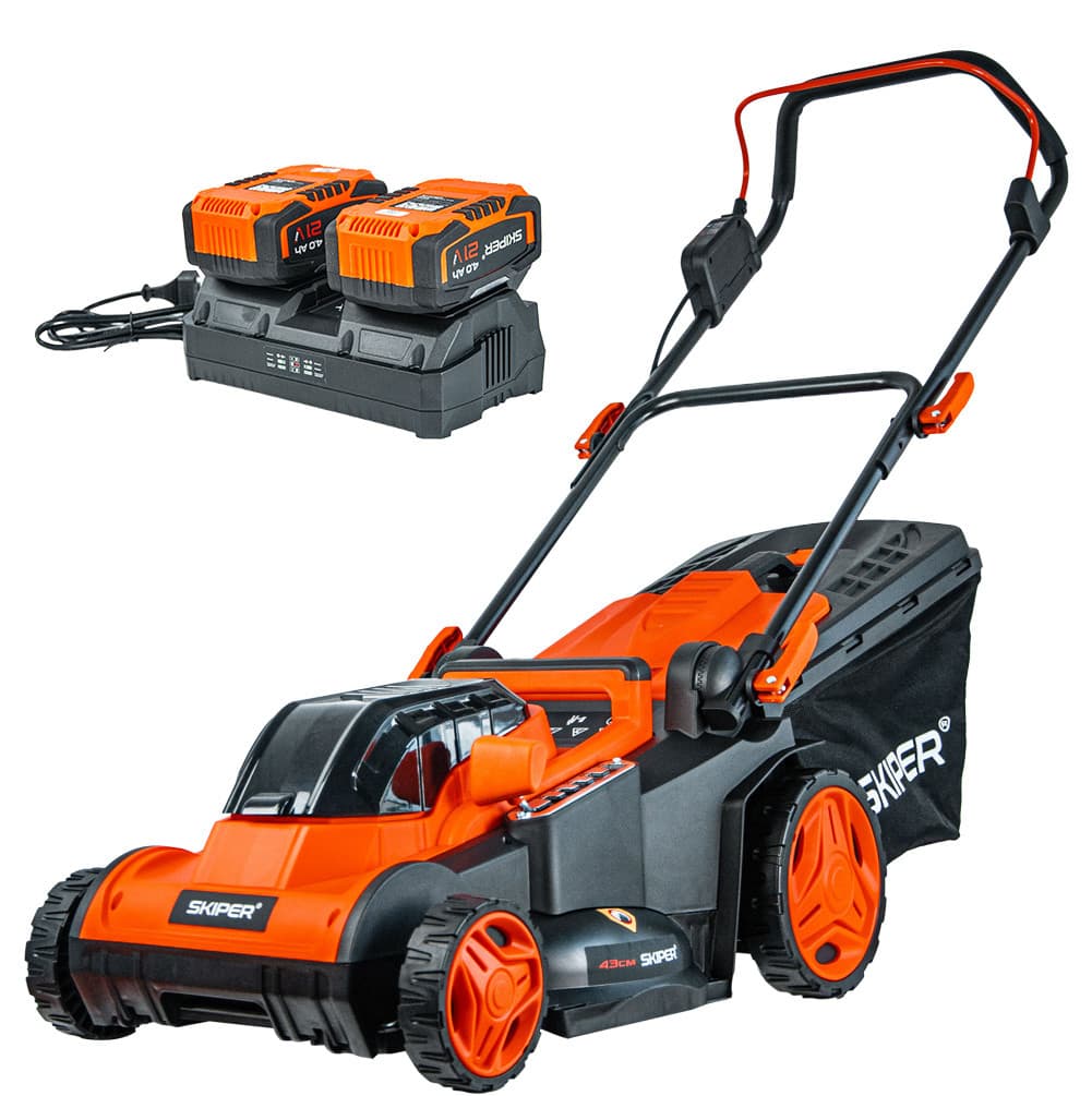 Газонокосилка аккумуляторная SKIPER KW430 (43см, бесщёт.двиг, мульчирование, 2акк*21В*4А/ч)