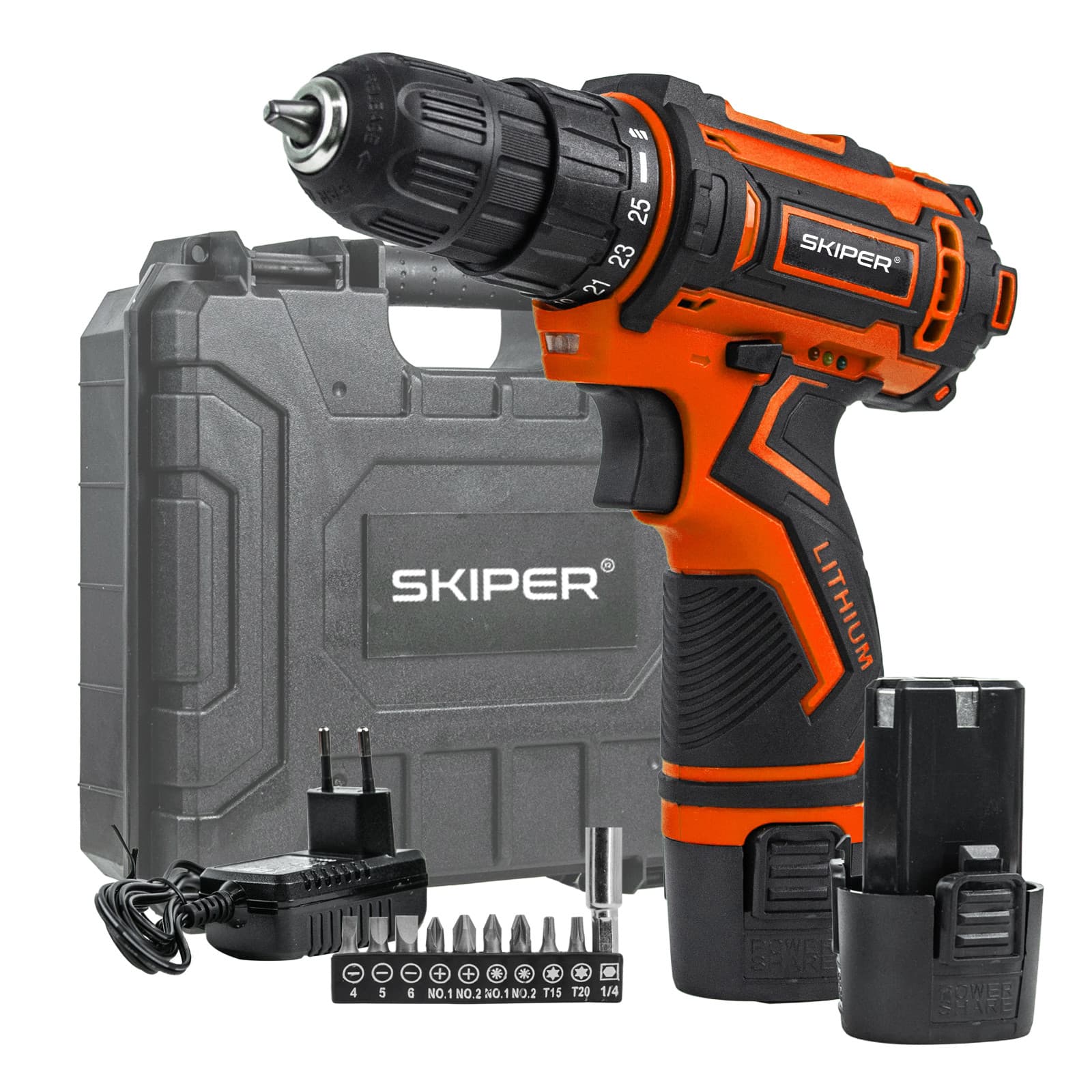 Дрель-шуруповерт аккумуляторный SKIPER DF420B в кейсе (12В, 2 акк, 1,5 А/ч Li-ion, 2 ск,35 Нм)