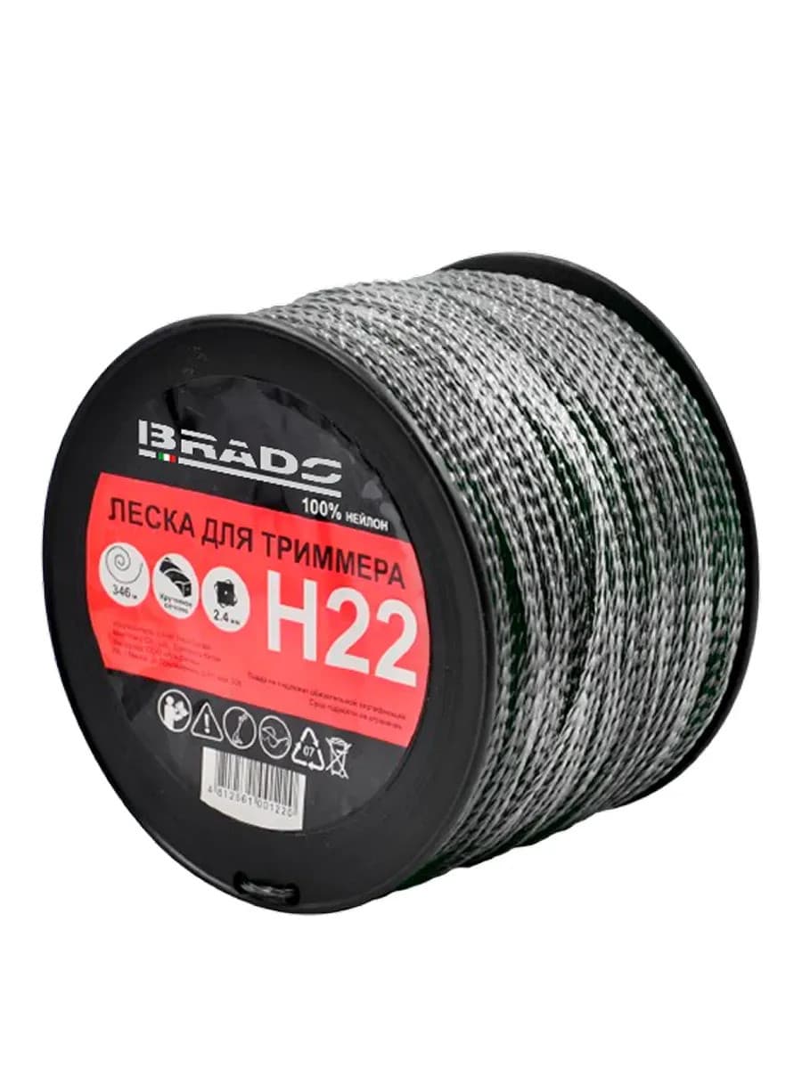 Леска BRADO H22 (ф 2.4 мм х 346 м кручен. сеч., серебр.) БОБИНА