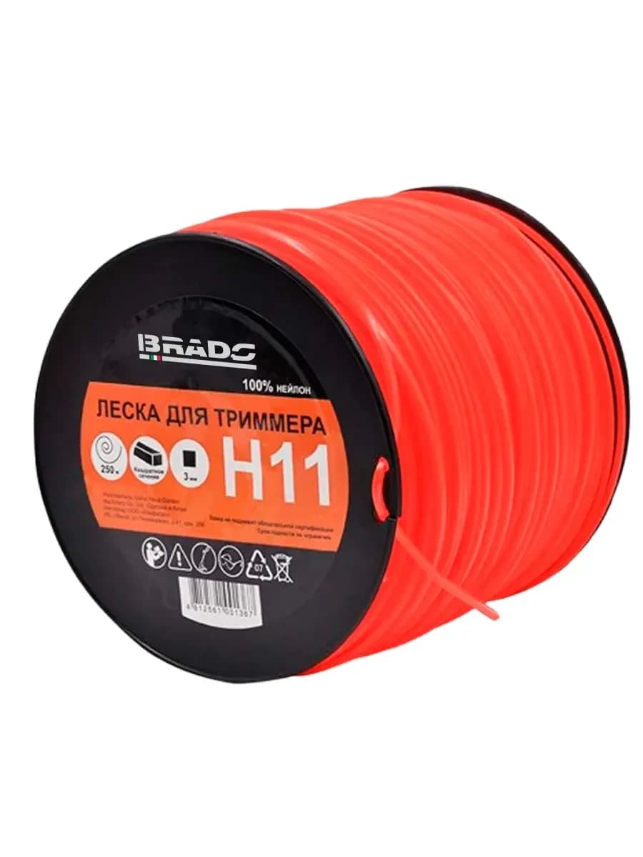 Леска BRADO H11 (ф 3.0 мм х 250 м квадратн. сеч., оранж.) БОБИНА, фото 2