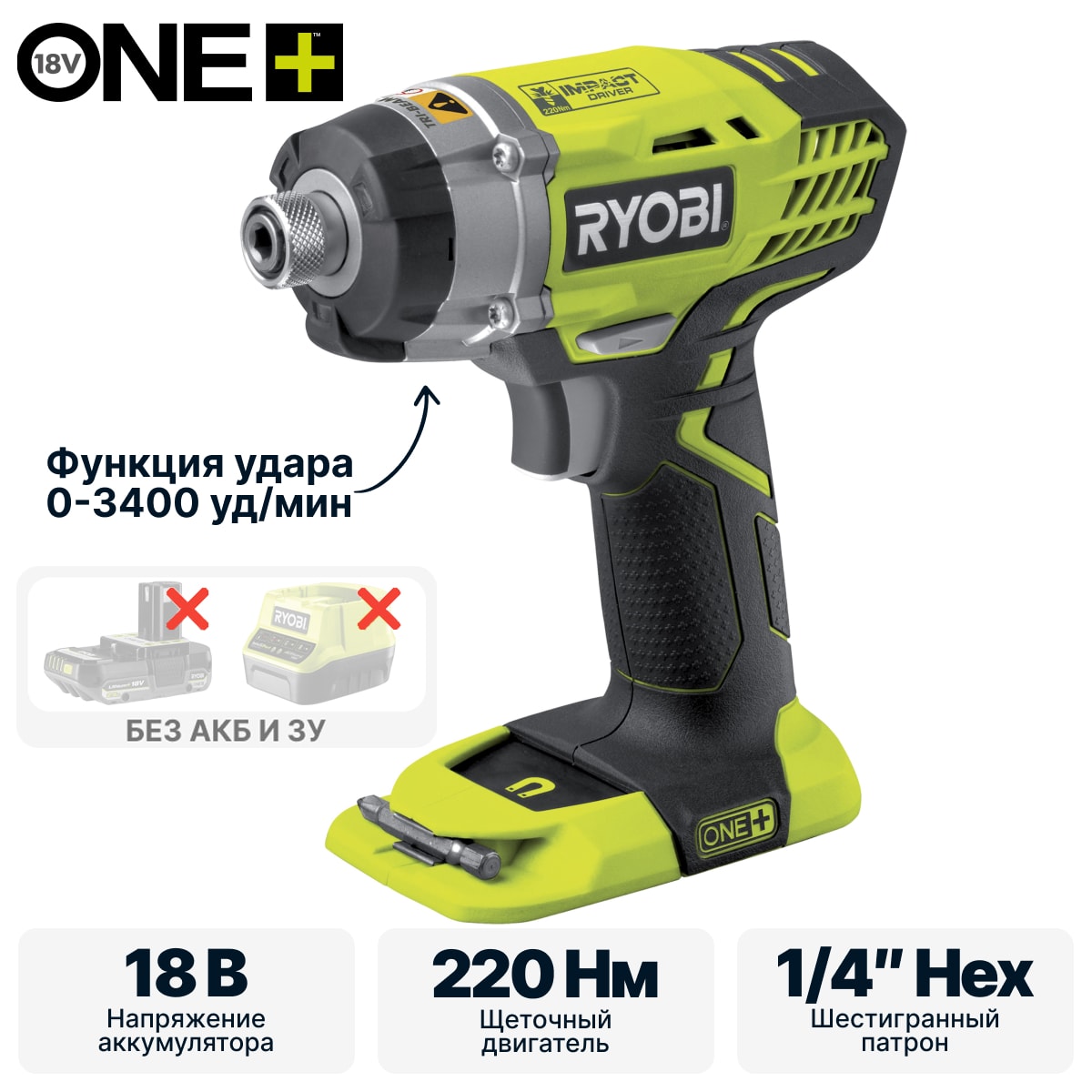 Винтоверт RYOBI RID1801M (без батареи) система ONE +