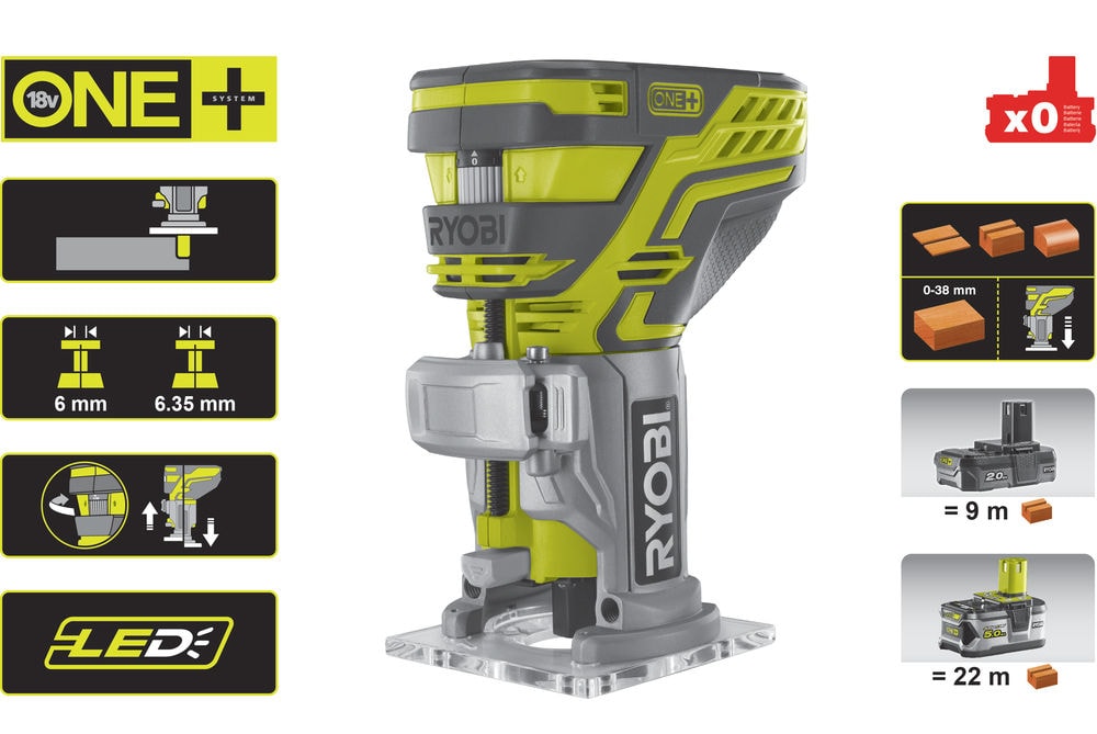 Фрезер кромочный RYOBI R18TR-0 (без батареи) система ONE +, фото 3