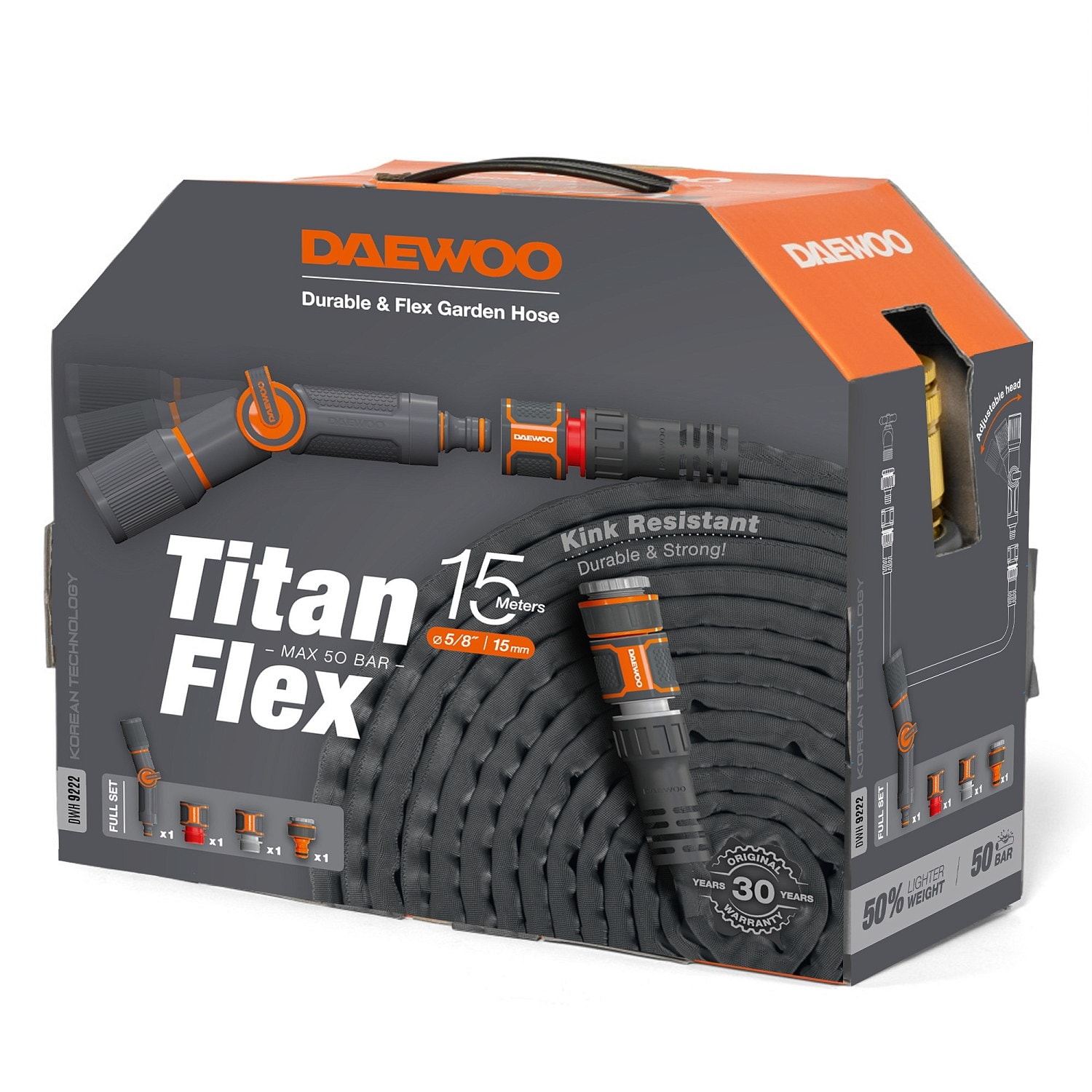 Шланг для полива TitanFlex 15 метров с набором для полива DAEWOO DWH 9222, фото 3