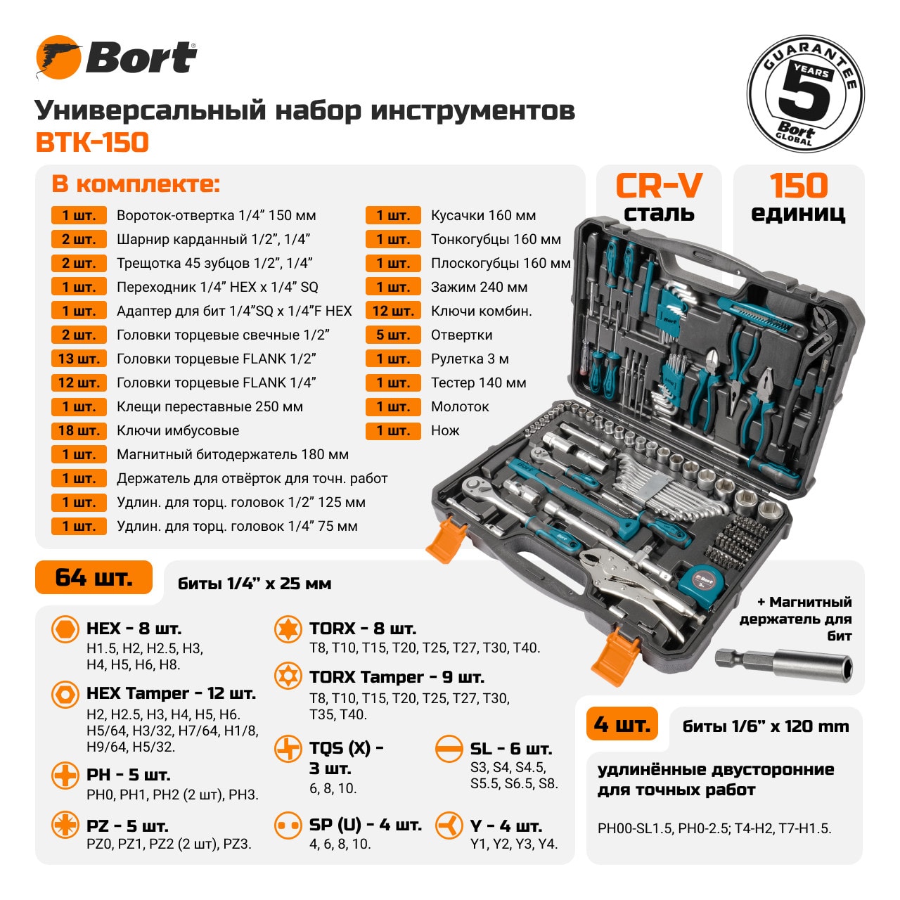 Набор ручного инструмента Bort BTK-150, фото 2