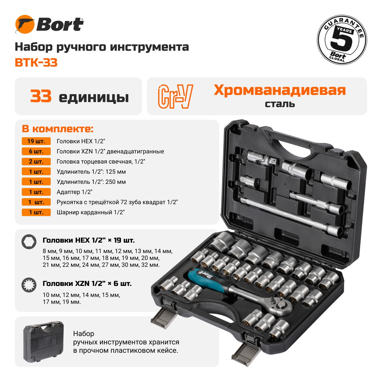 Набор ручного инструмента Bort BTK-33, фото 2