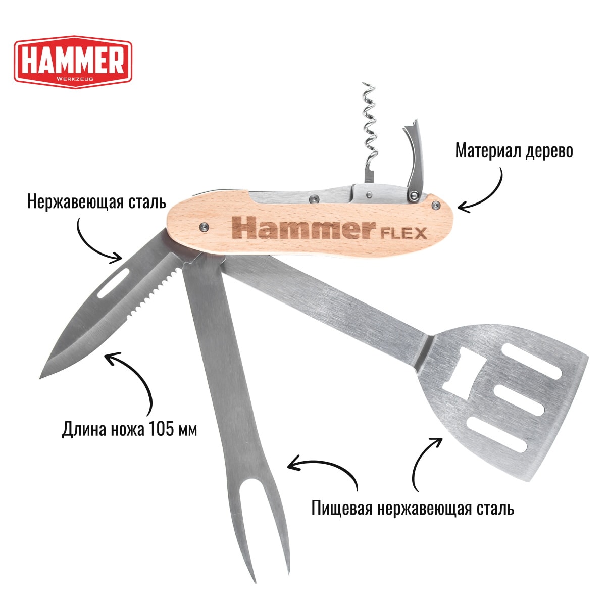 Мультитул для гриля 5 приборов Hammer Flex 310-310, фото 2