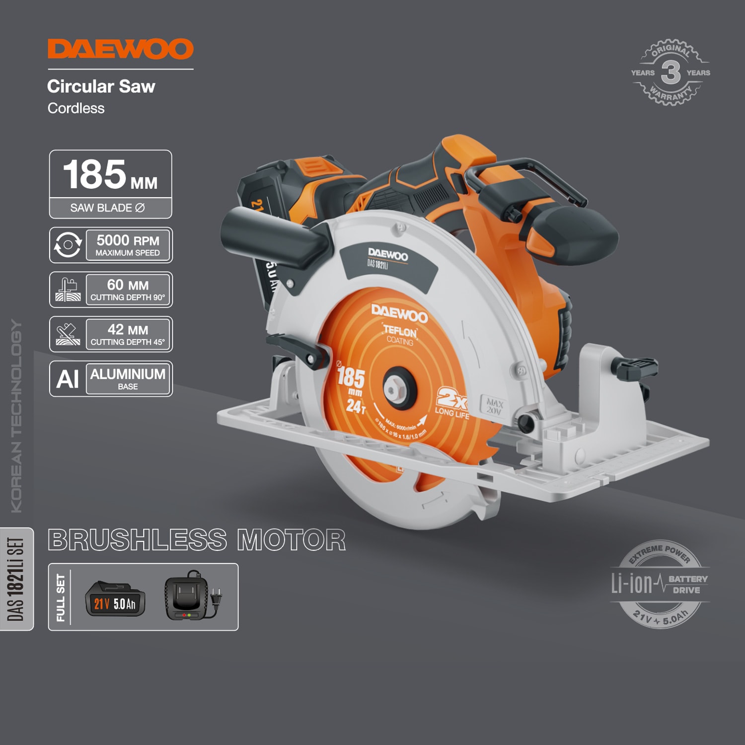 Пила циркулярная аккумуляторная DAEWOO DAS 1821Li SET, фото 2
