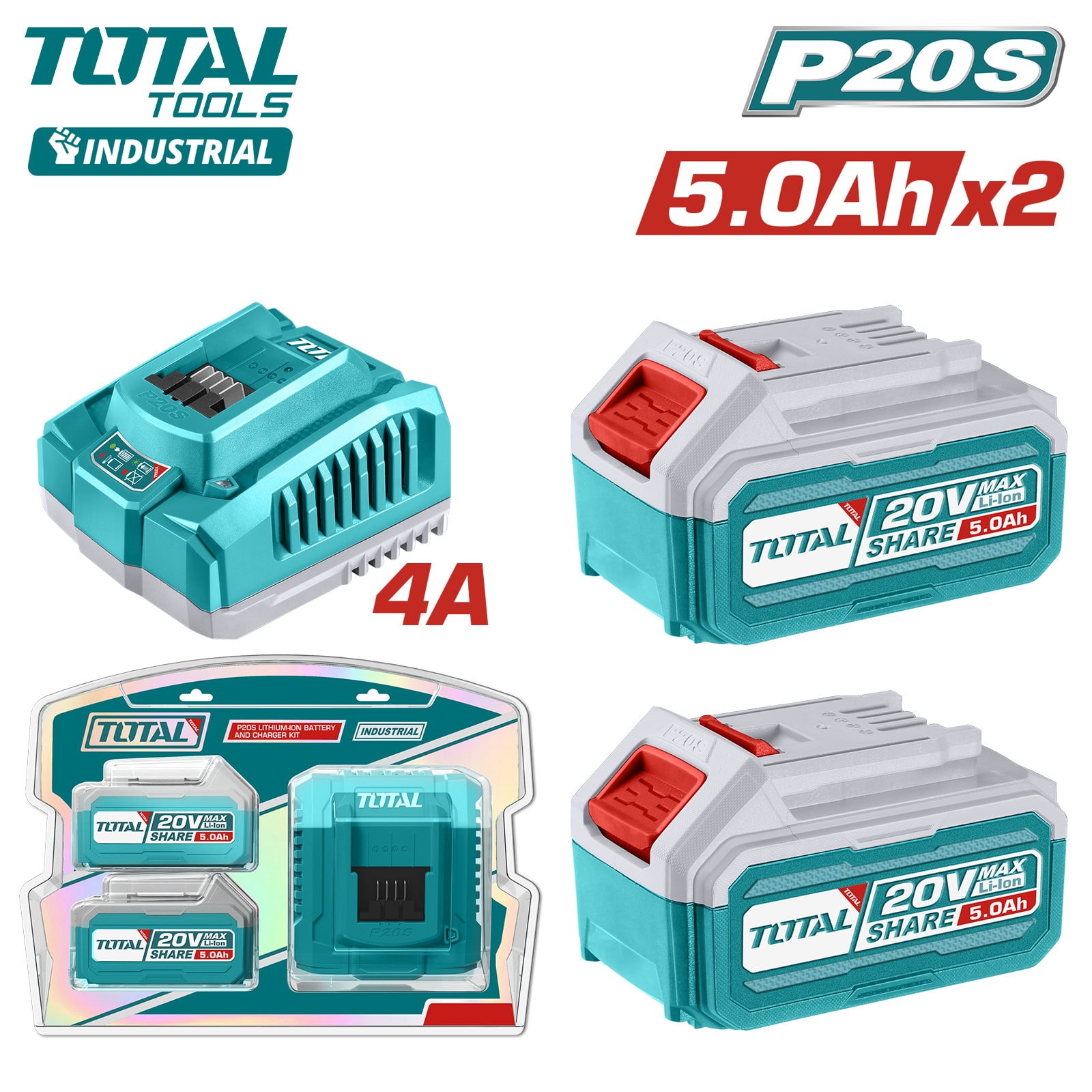 Аккумулятор (2) с зарядным устройством TOTAL TFBCPK2513