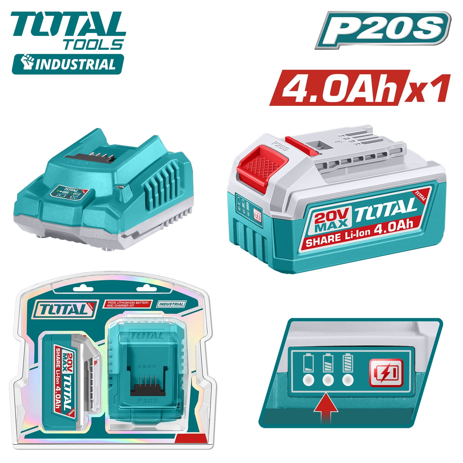 Аккумулятор с зарядным устройством TOTAL TFBCPK1012