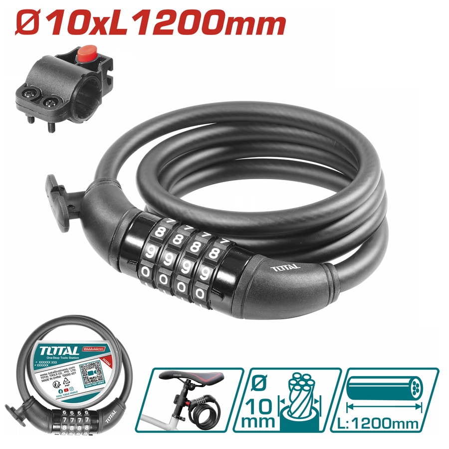 Замок велосипедный 10X1200 мм TOTAL TBK21012