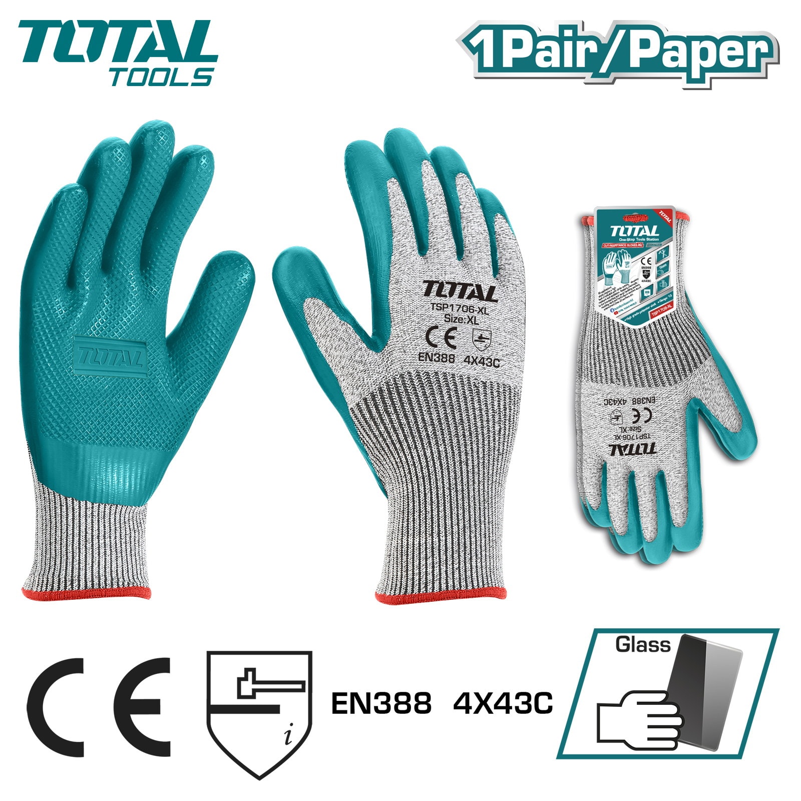 Перчатки с защитой от порезов размер XL TOTAL TSP1706-XL