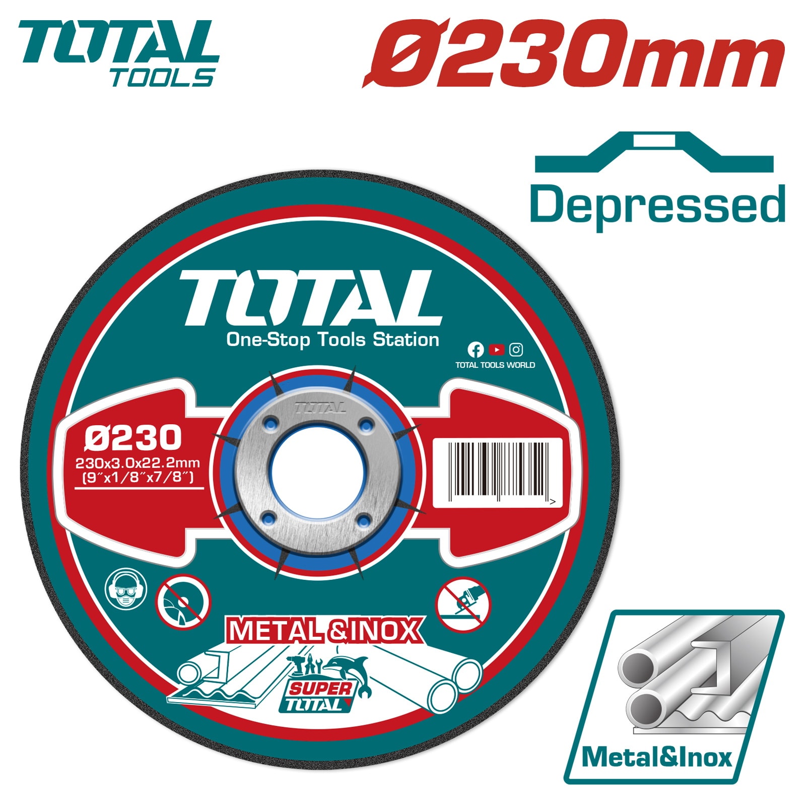 Круг отрезной 230x3,0x22,2 мм по металлу TOTAL TAC2212301