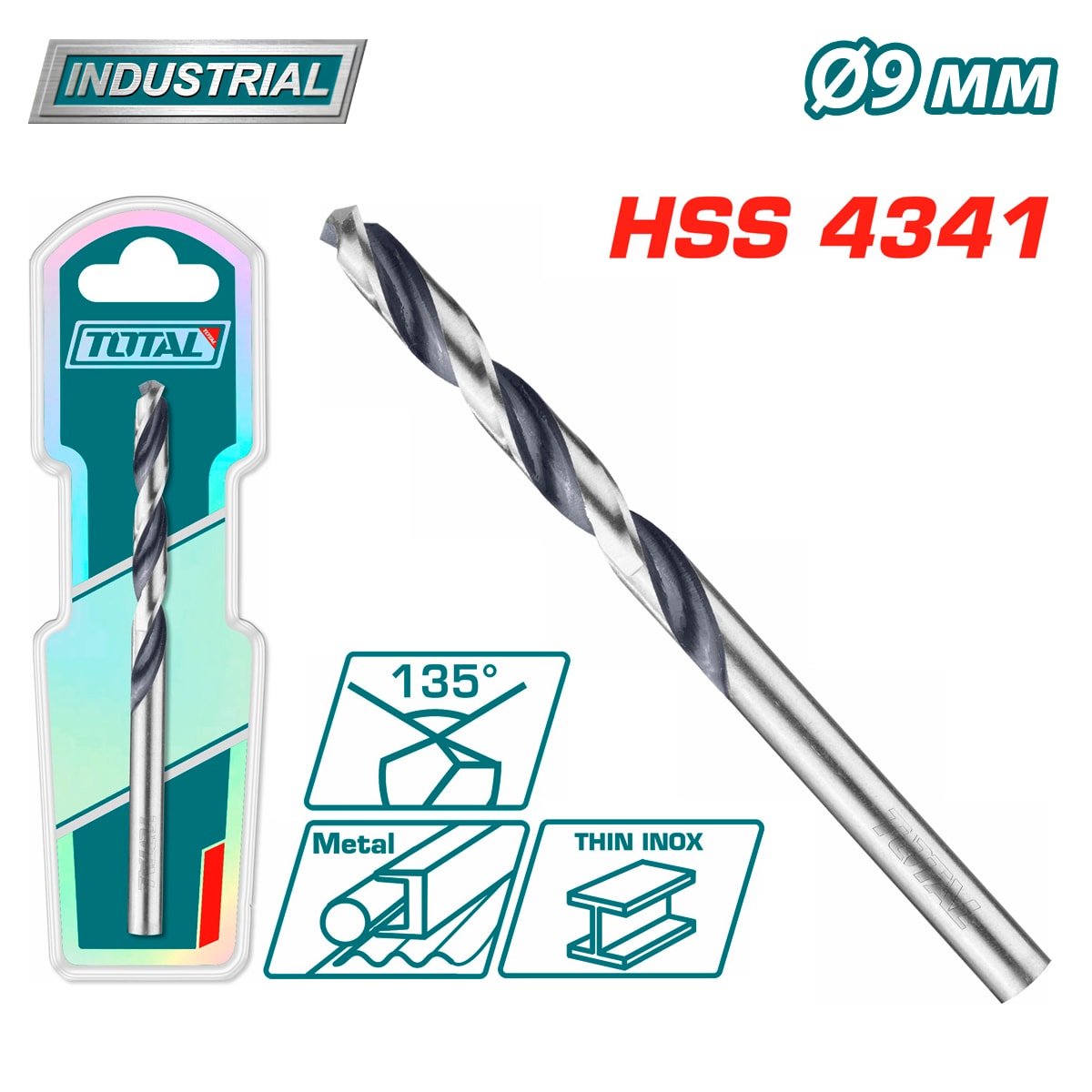 Сверло по металлу HSS 4341 9мм TOTAL TAC1200904