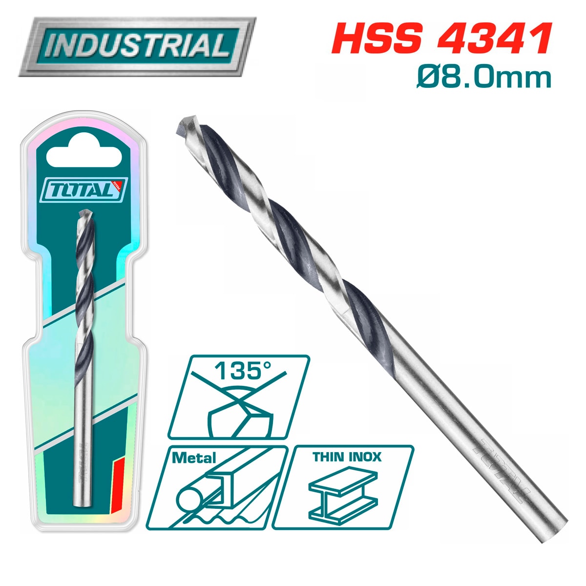 Сверло по металлу HSS 8 мм TOTAL TAC1200804