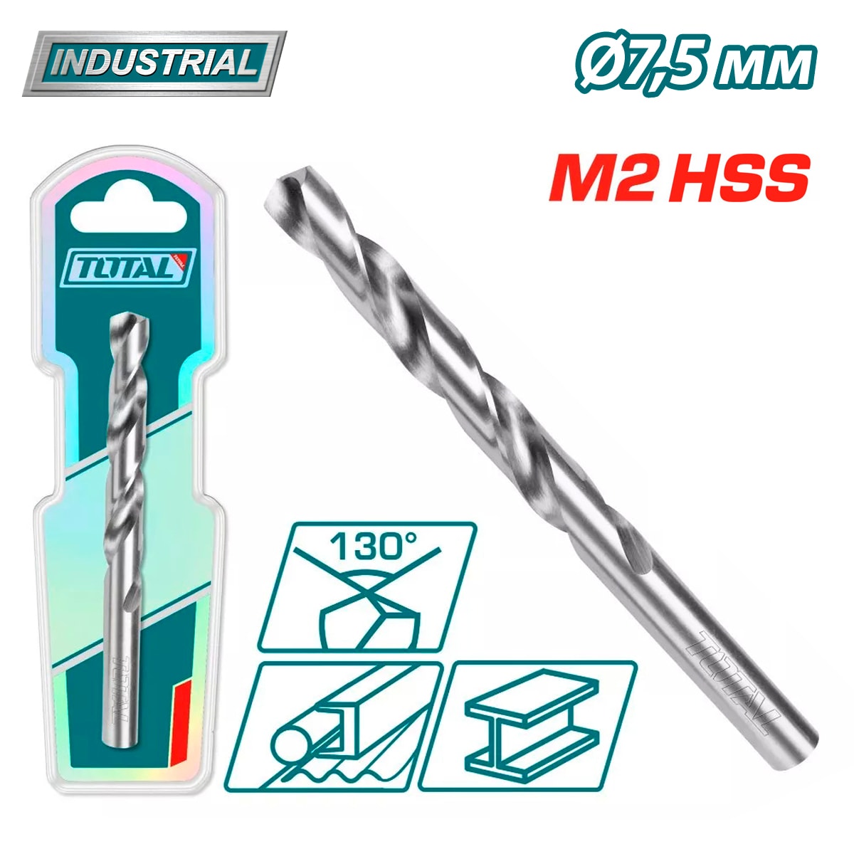 Сверло по металлу M2 HSS 7,5мм TOTAL TAC1200751