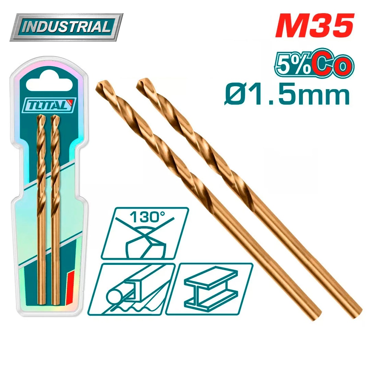 Сверло по металлу M35 HSS 1,5мм TOTAL TAC11201501 (2 шт)