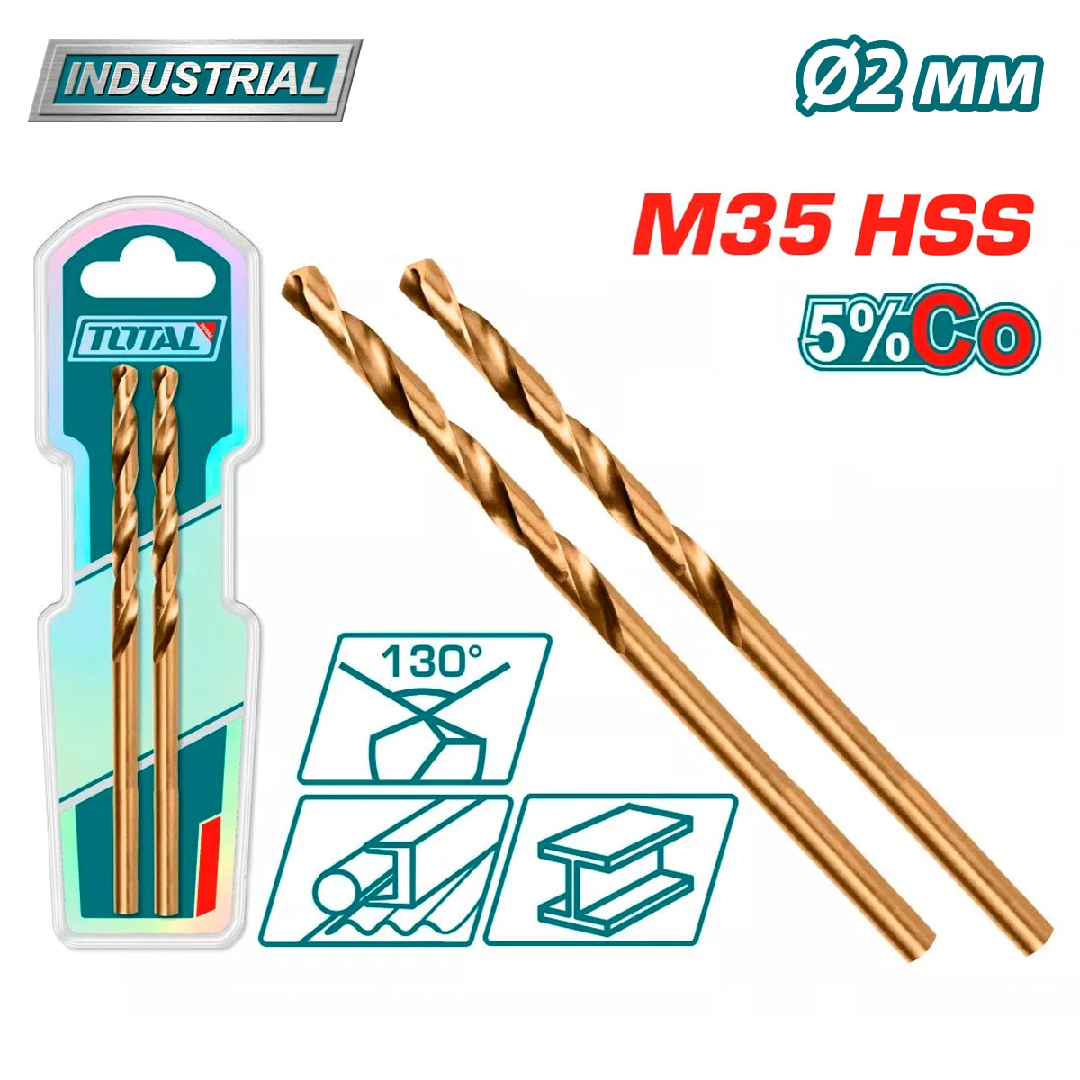 Сверло по металлу M35 HSS-CO 2мм TOTAL TAC11202001(2 шт)