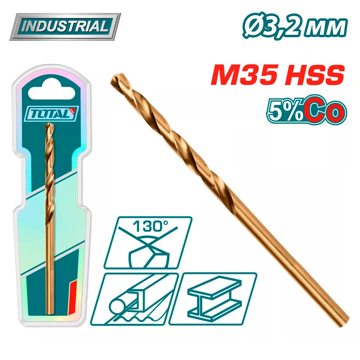 Сверло по металлу M35 HSS-CO 3,2мм TOTAL TAC11203201