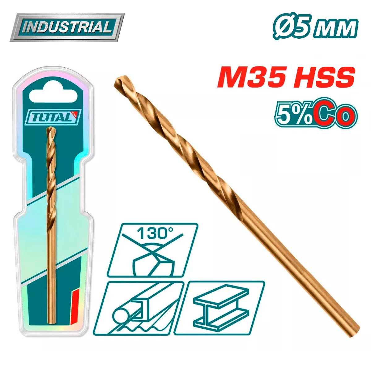 Сверло по металлу M35 HSS-CO 5мм TOTAL TAC11205001