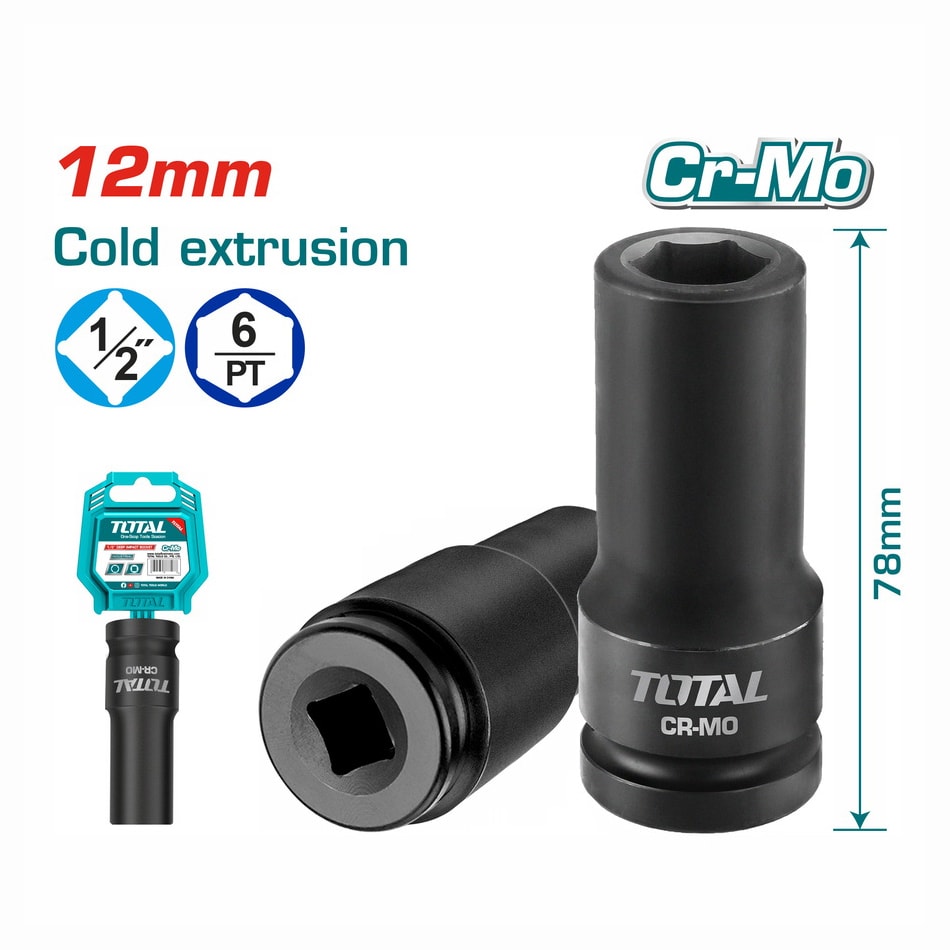 Торцевая головка удлиненная ударная 1/2 " 12 мм TOTAL THDIS12121L, фото 2