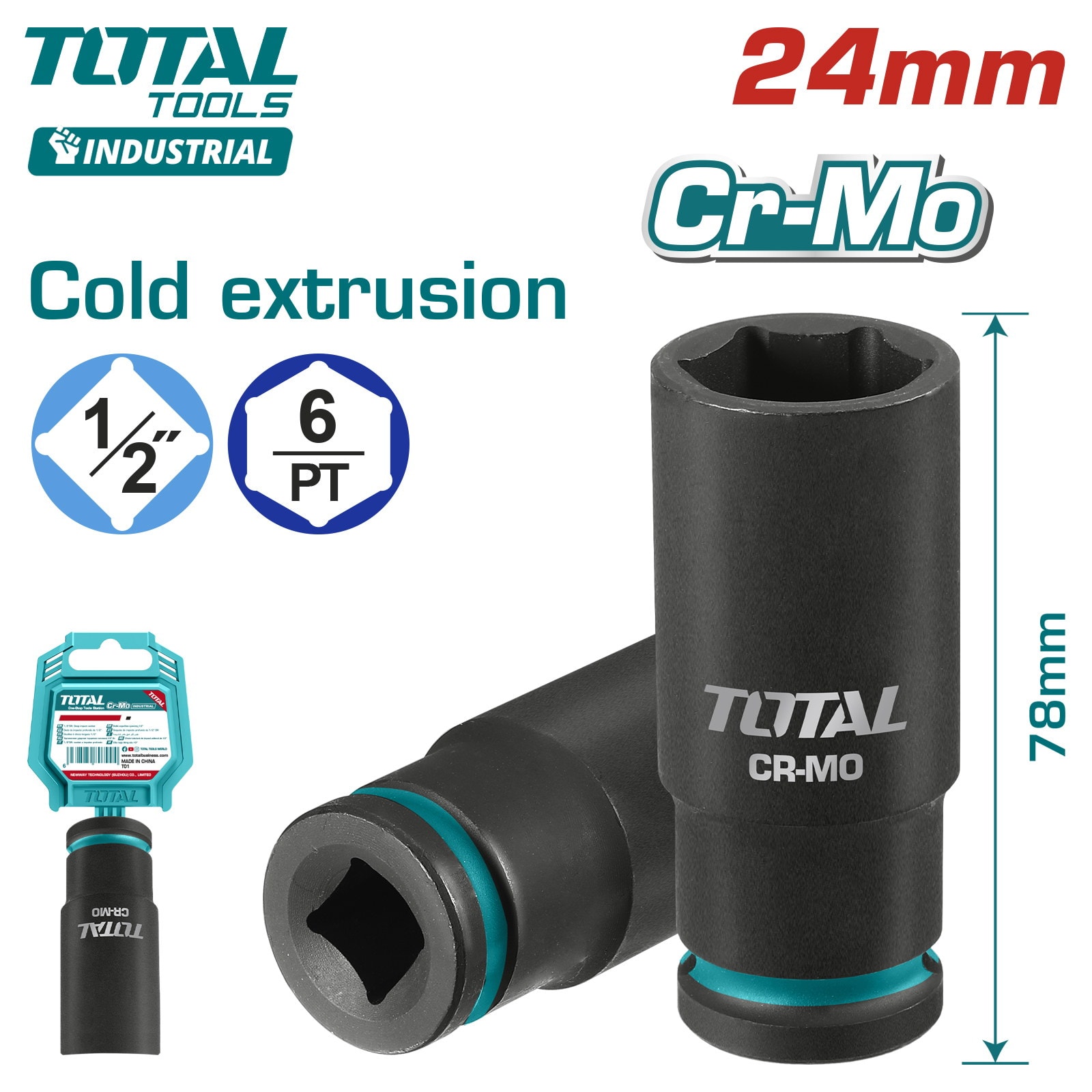 Торцевая головка удлиненная ударная 1/2 " 24 мм TOTAL THDIS12242L
