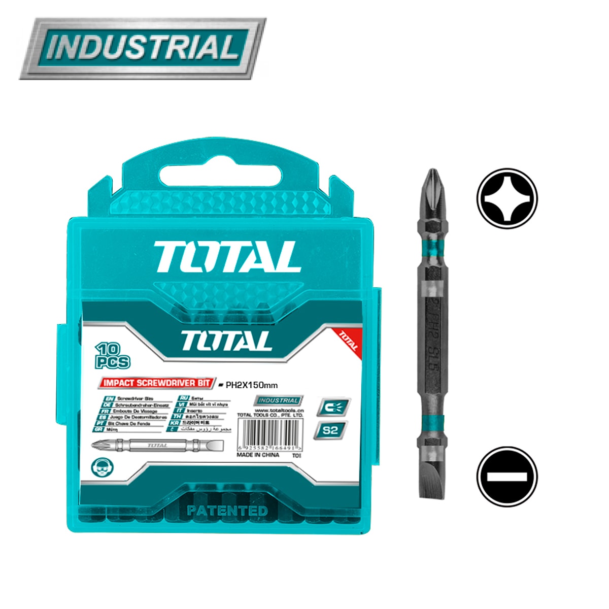 Бита ударная двухсторонняя PH2 + SL6,0 65 мм TOTAL TACIM16HL133 (10 шт)