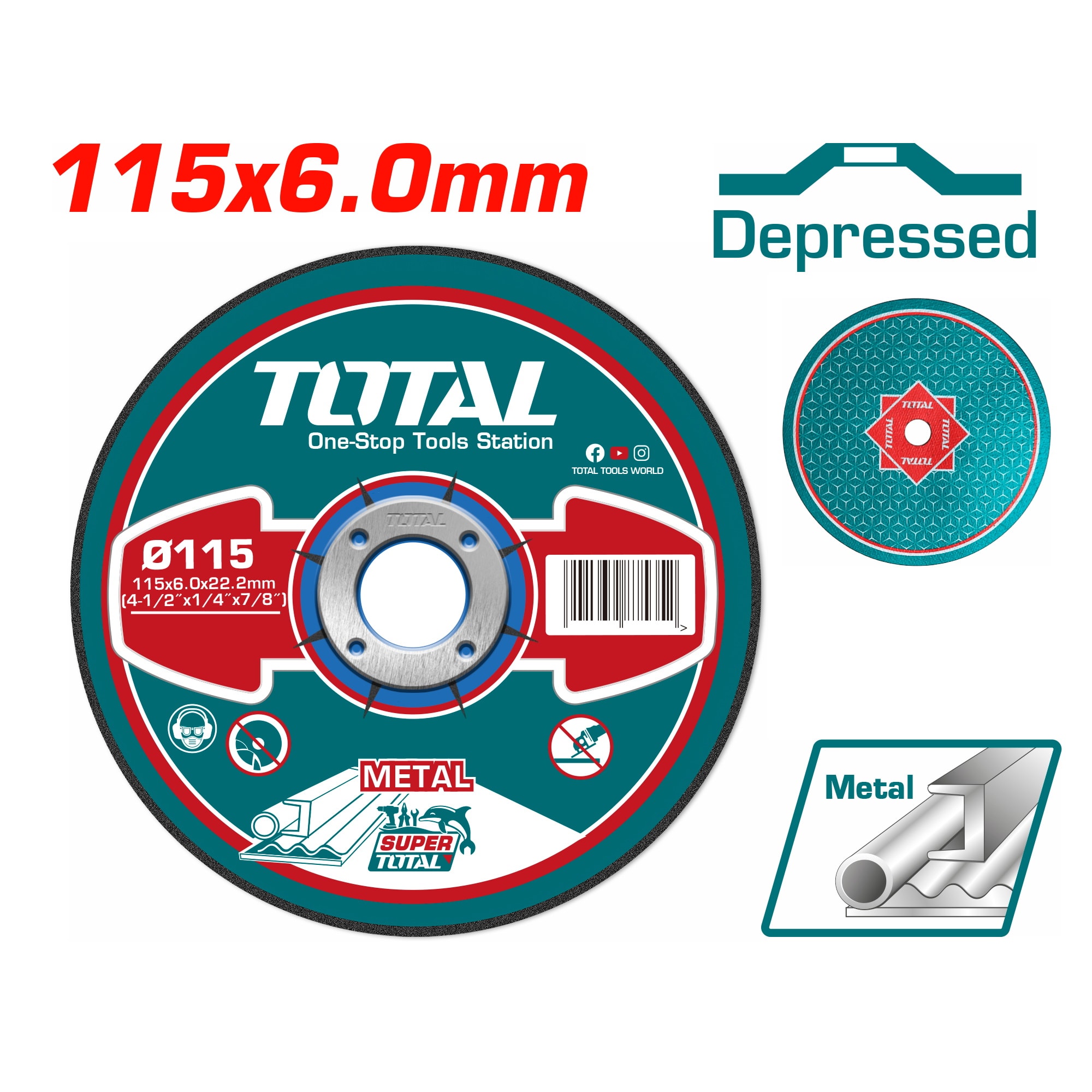 Круг шлифовальный 115x6,0x22,2 мм по металлу TOTAL TAC2231151