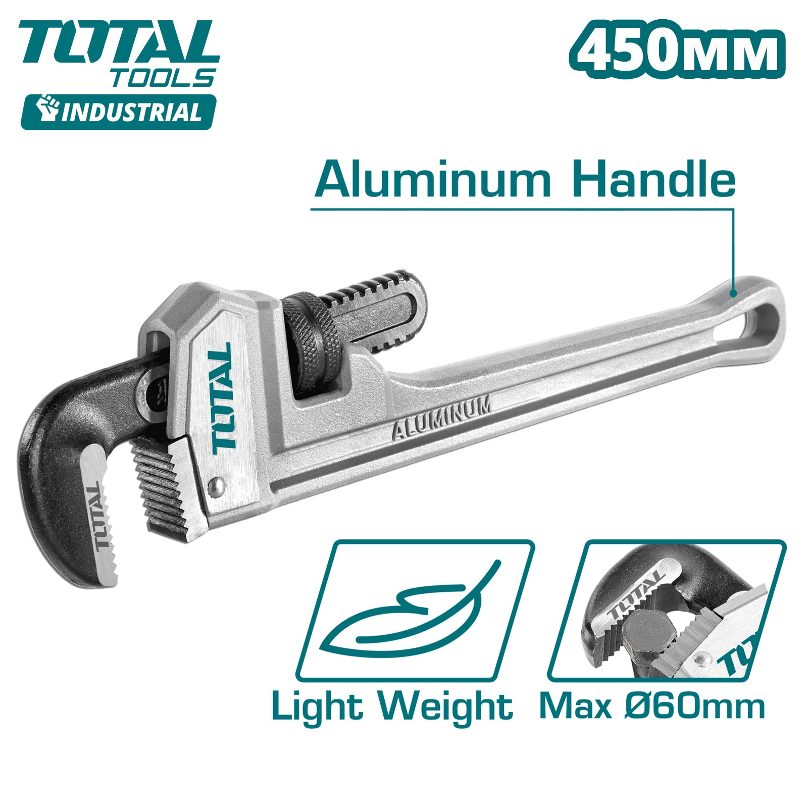 Ключ трубный 450 мм L-образный с алюминиевой рукояткой TOTAL THTAL17186