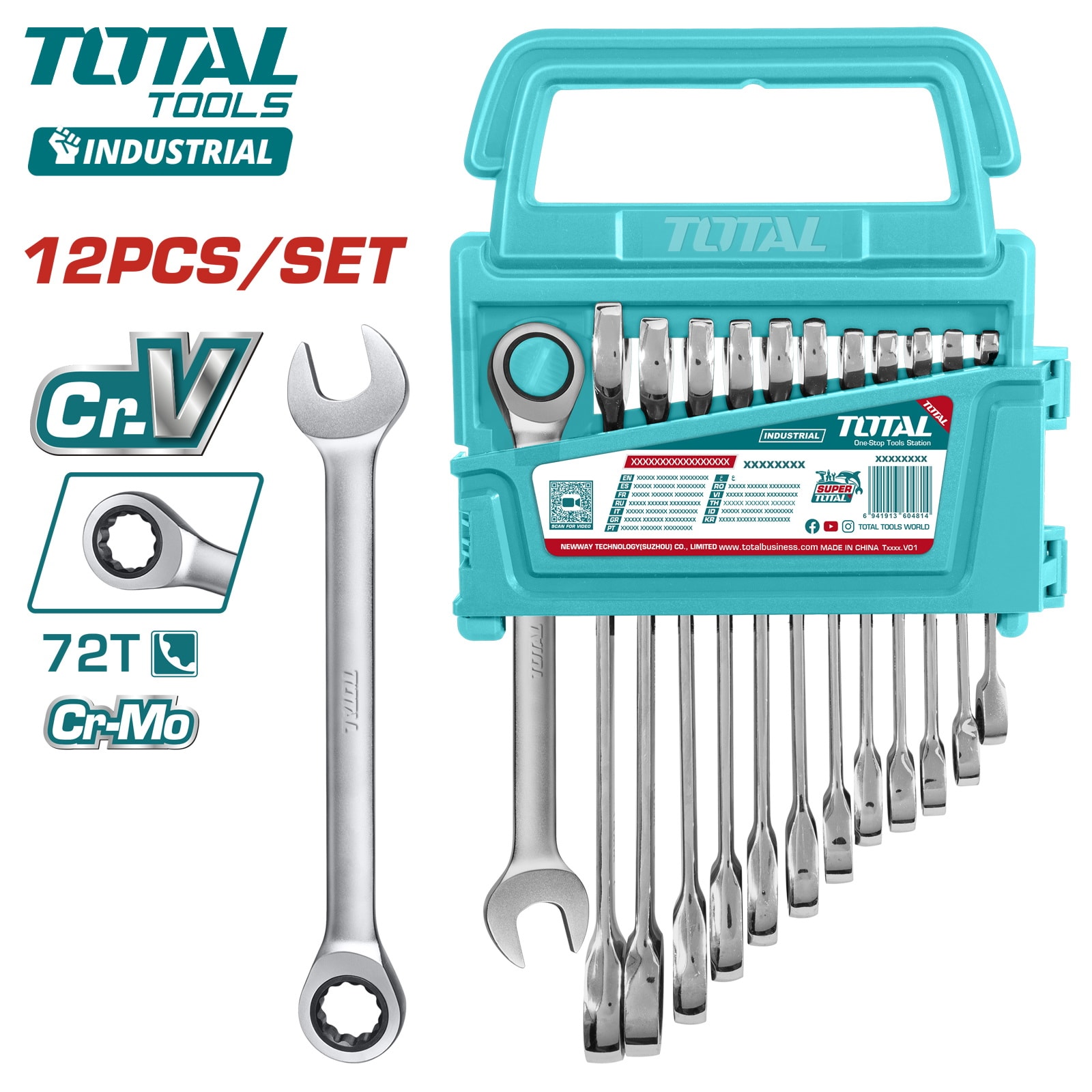 Набор ключей комбинированных с трещоткой TOTAL THT102RK0126 (12 шт)
