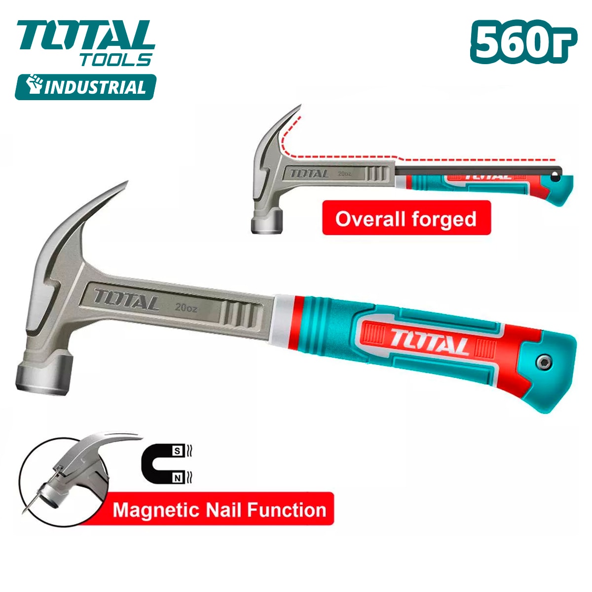 Молоток-гвоздодер 0,56 кг TOTAL THCH61020L