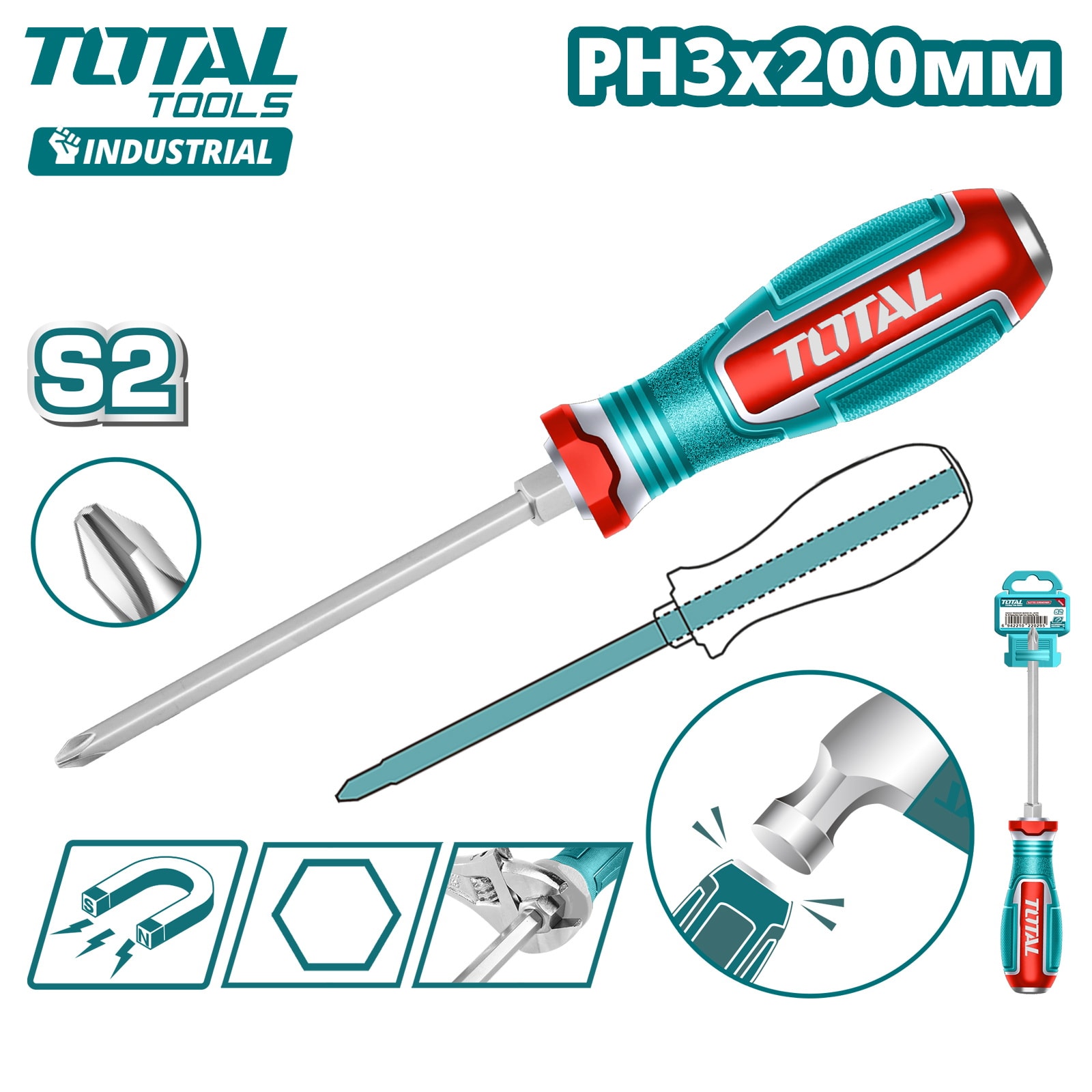 Отвертка крестовая PH3x200мм TOTAL TGTPH3200