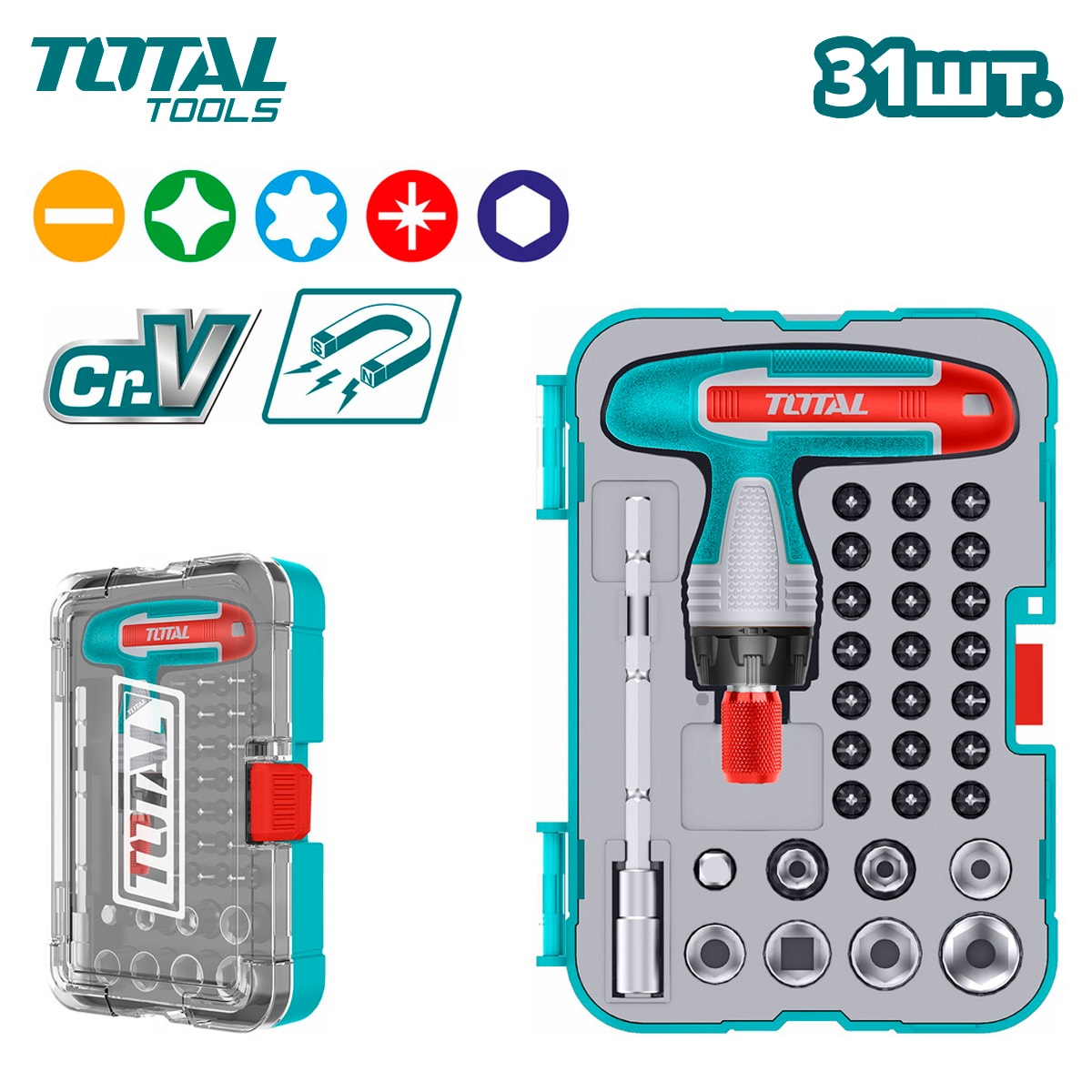 Отвертка Т-образная TOTAL TACSD30316 (31 предмет)