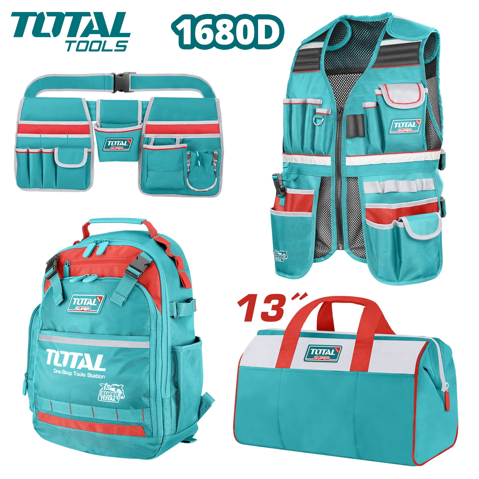 Набор из жилета и сумок для хранения инструментов TOTAL TOS230908 (4 предмета)