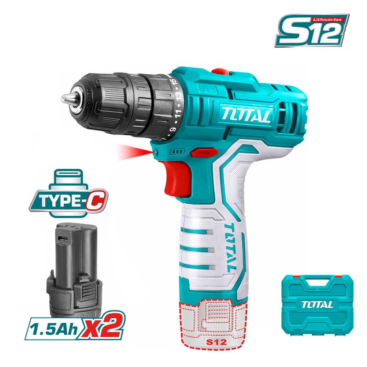 Дрель-шуруповерт TOTAL TDLI12328