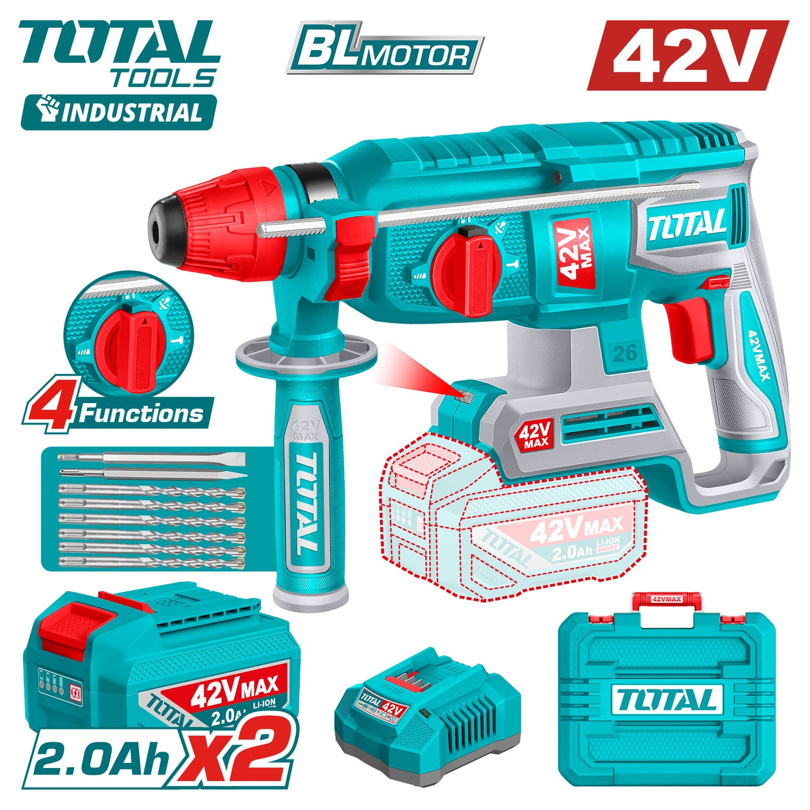 Перфоратор аккумуляторный TOTAL TRHLI422682