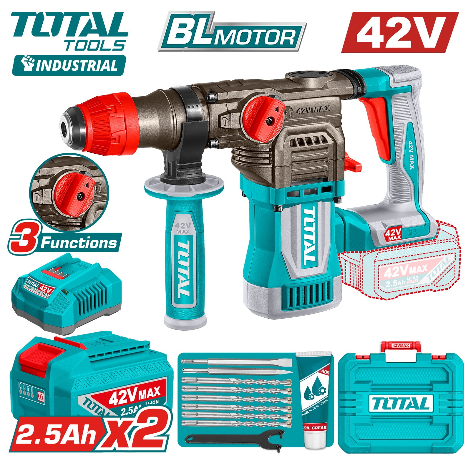 Перфоратор аккумуляторный TOTAL TRHLI422882