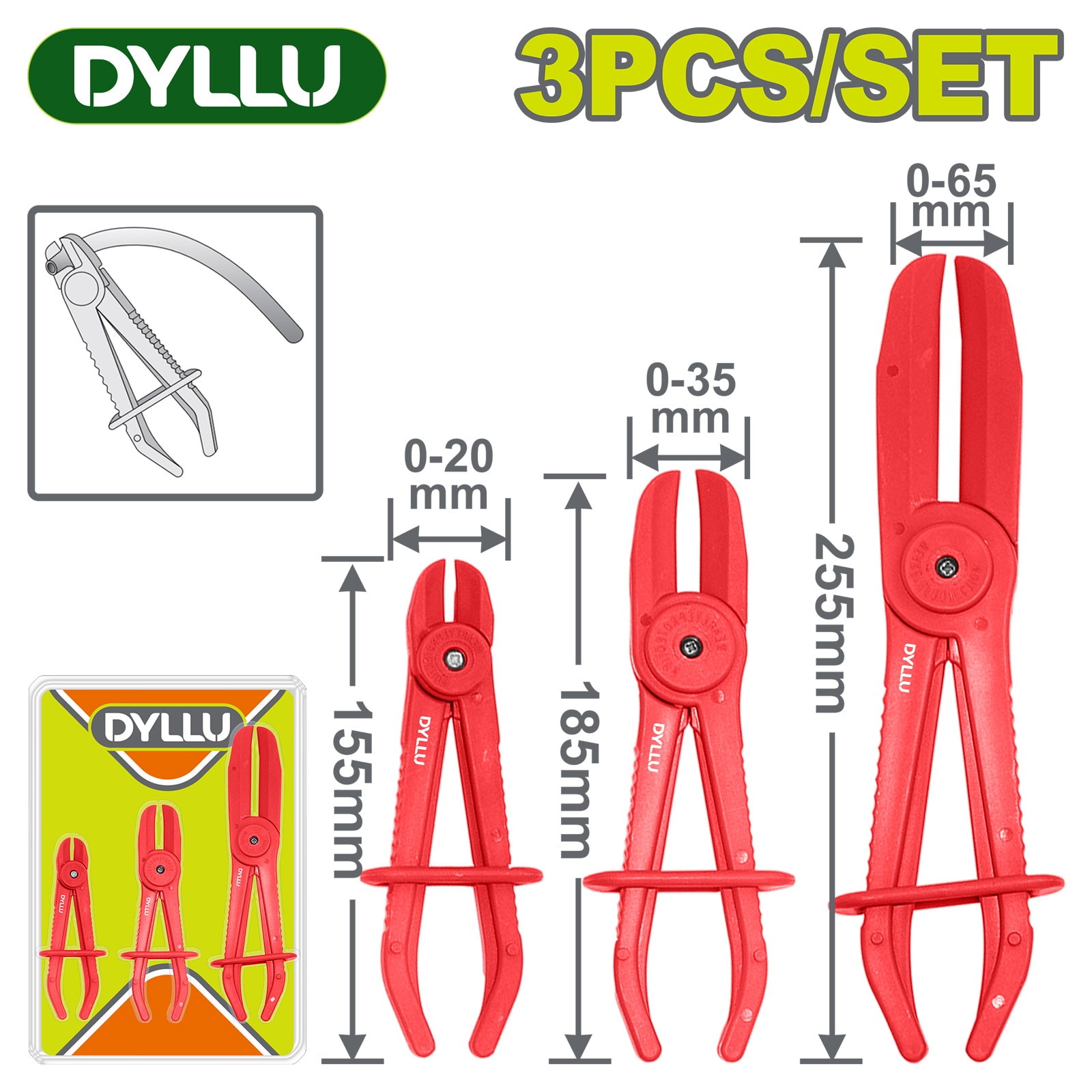Набор зажимов для шланга с фиксатором DYLLU DTPS8701 (3 предмета)