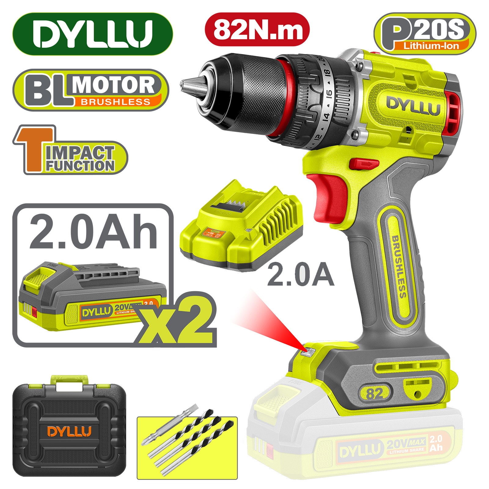 Дрель-шуруповерт ударная аккумуляторная DYLLU DTCDP8285