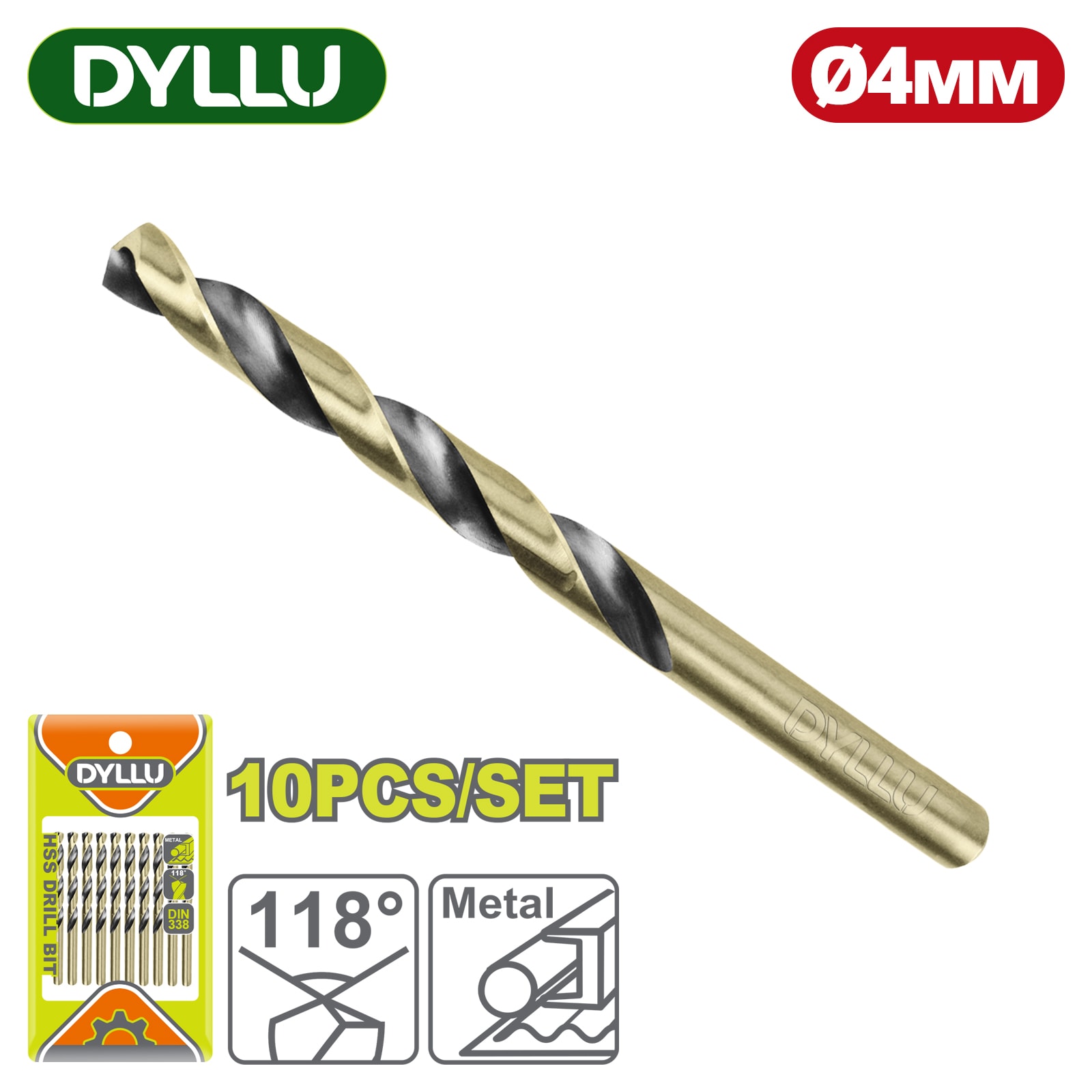 Сверло по металлу HSS 4 мм DYLLU DTTD89004 (10 шт)