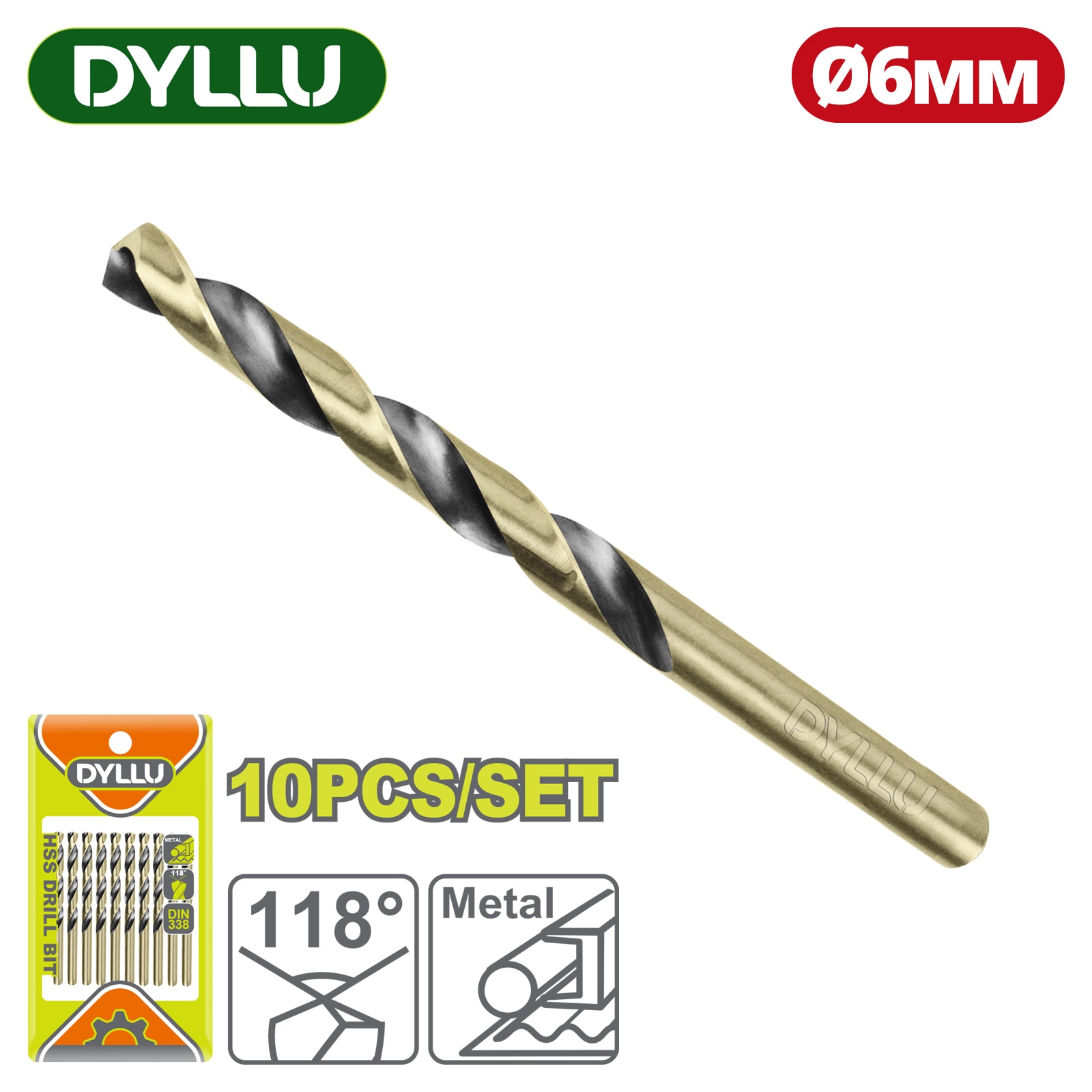Сверло по металлу HSS 6 мм DYLLU DTTD89006 (10 шт)