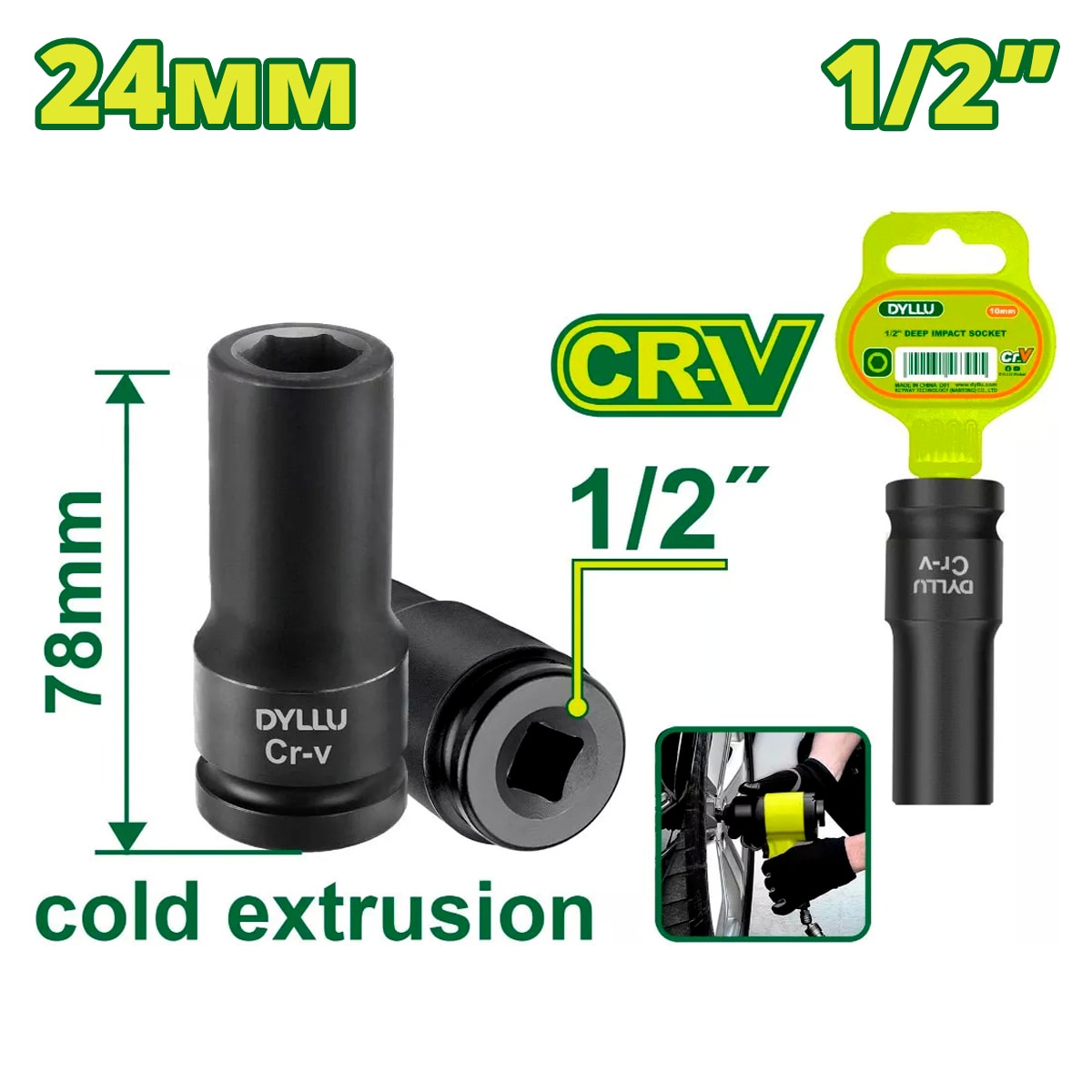 Торцевая головка удлиненная ударная 1/2 " 24 мм DYLLU DTMS3224
