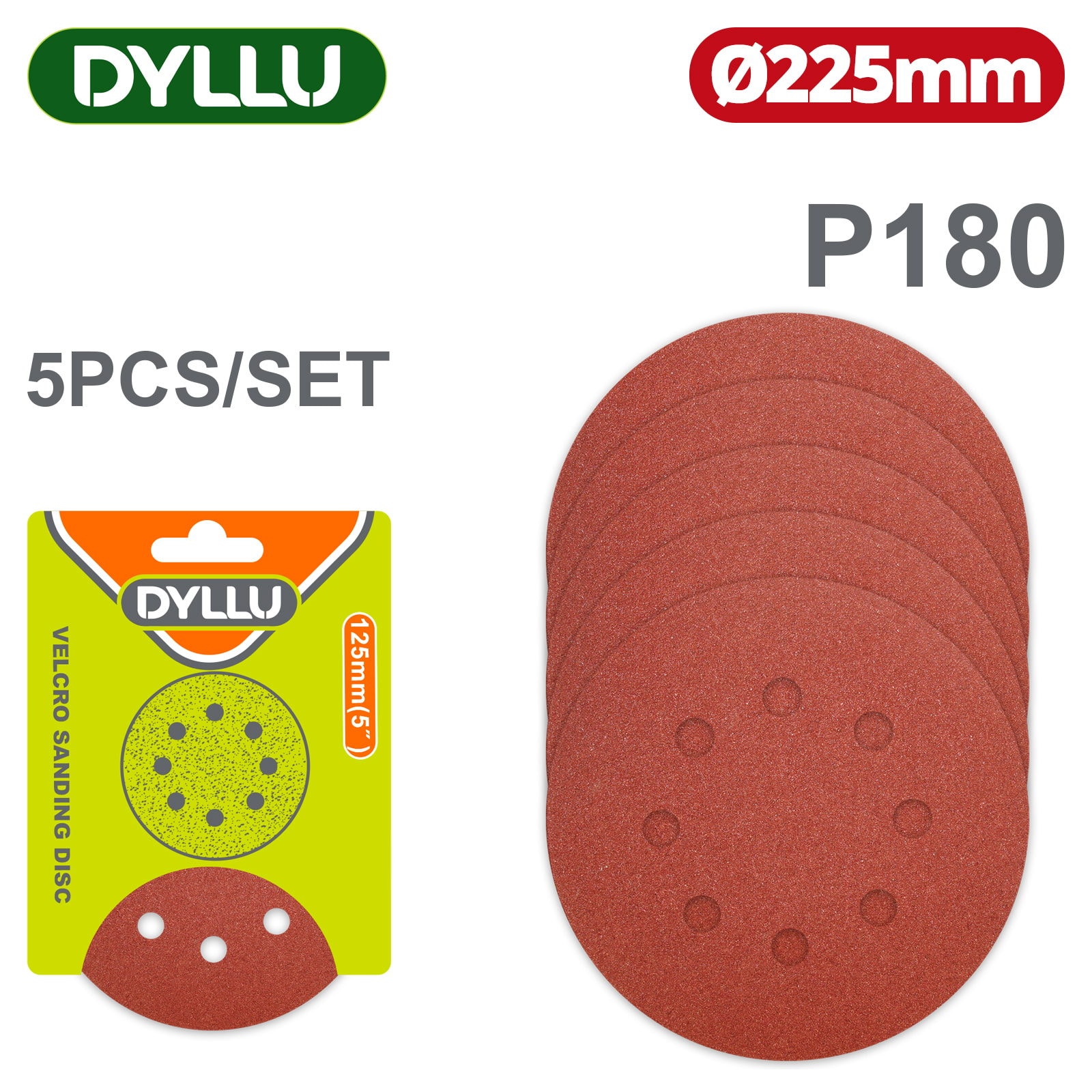 Шлифовальные круги 225мм P180 DYLLU DTZA5158 (5 шт)