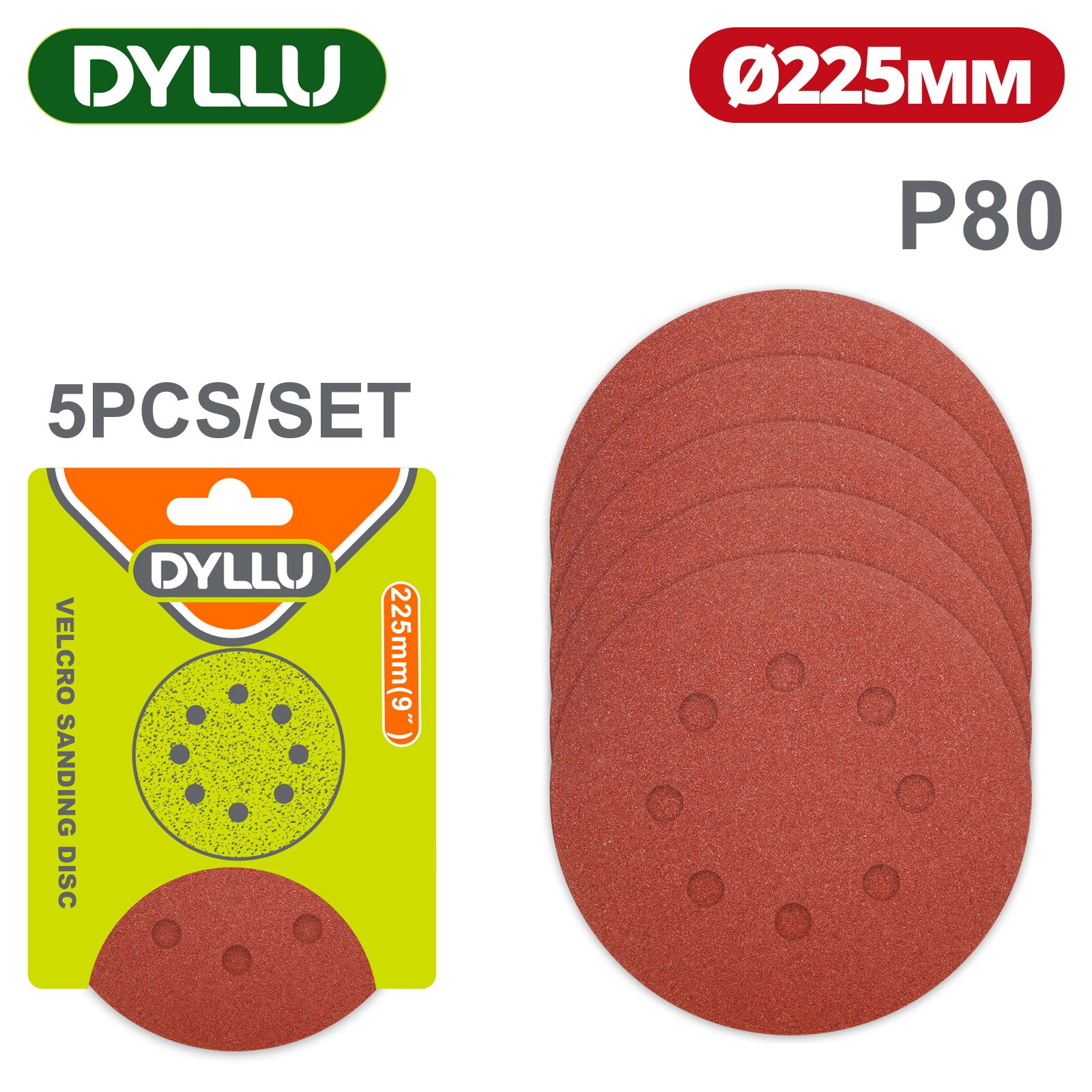 Шлифовальные круги 225 мм P80 DYLLU DTZA5154 (5 шт)