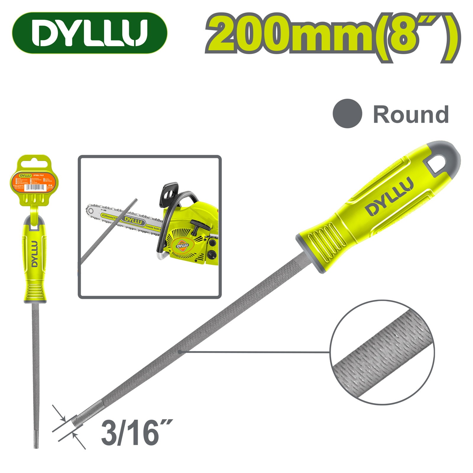 Напильник круглый 200 мм для заточки цепи DYLLU DTFE9882