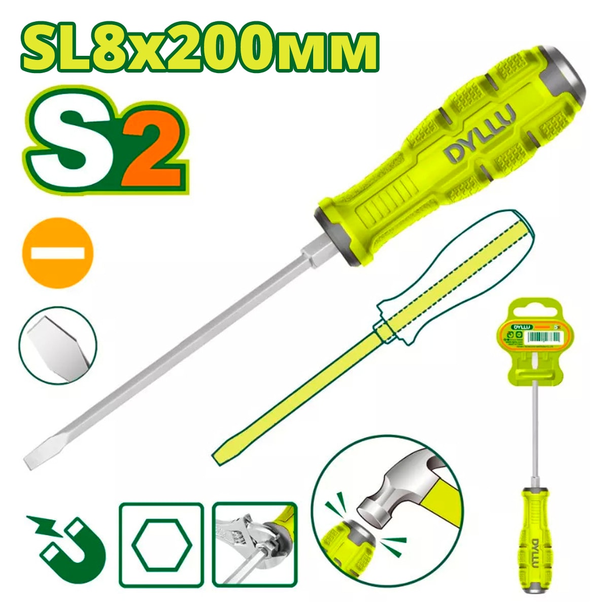 Отвертка шлицевая SL8 200мм DYLLU DTQJ1288