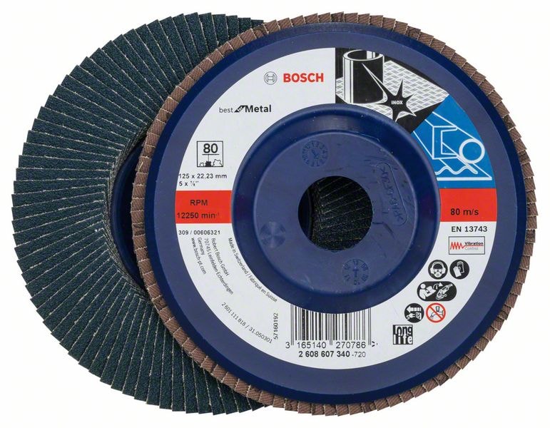 Лепестковый шлифкруг Best for Metal 125x22,23 мм P80 (плоский) BOSCH (2608607340)